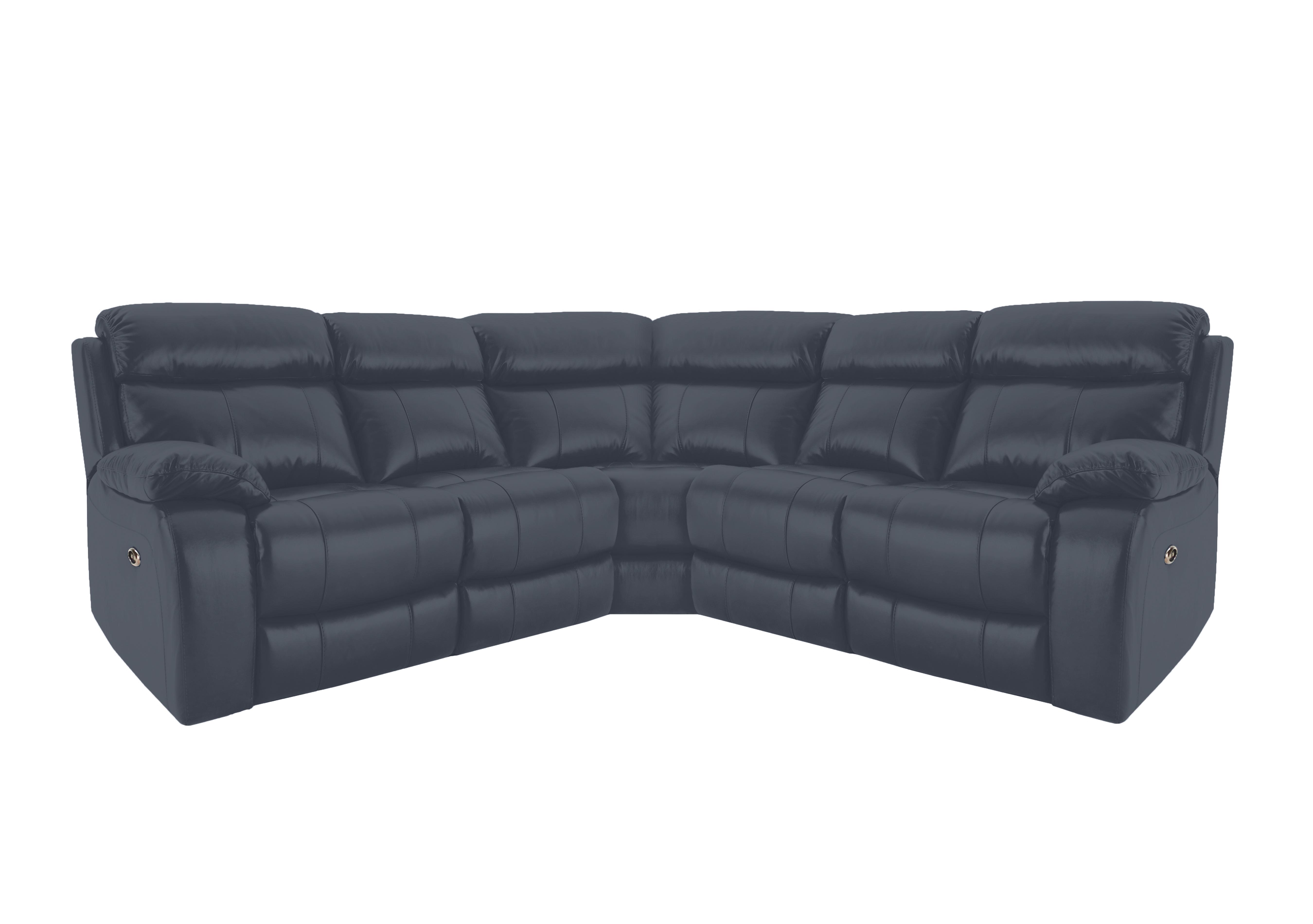 Moreno Leather Corner Sofa in Bv-313e Ocean Blue on Furniture Village