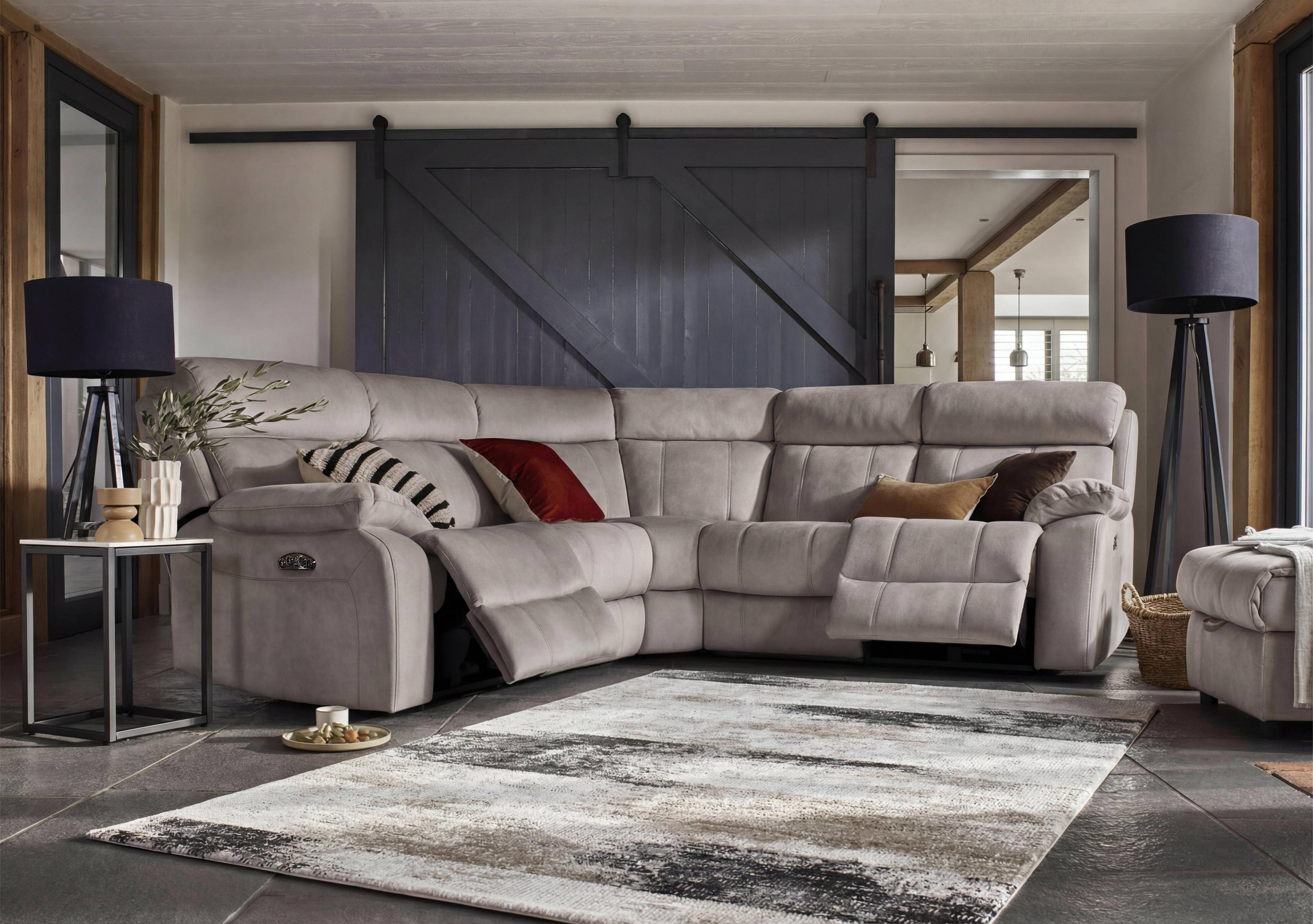 Moreno Fabric Power Recliner Corner Sofa with Power Headrests in Bfa-Bey-R18 Beige on Furniture Village