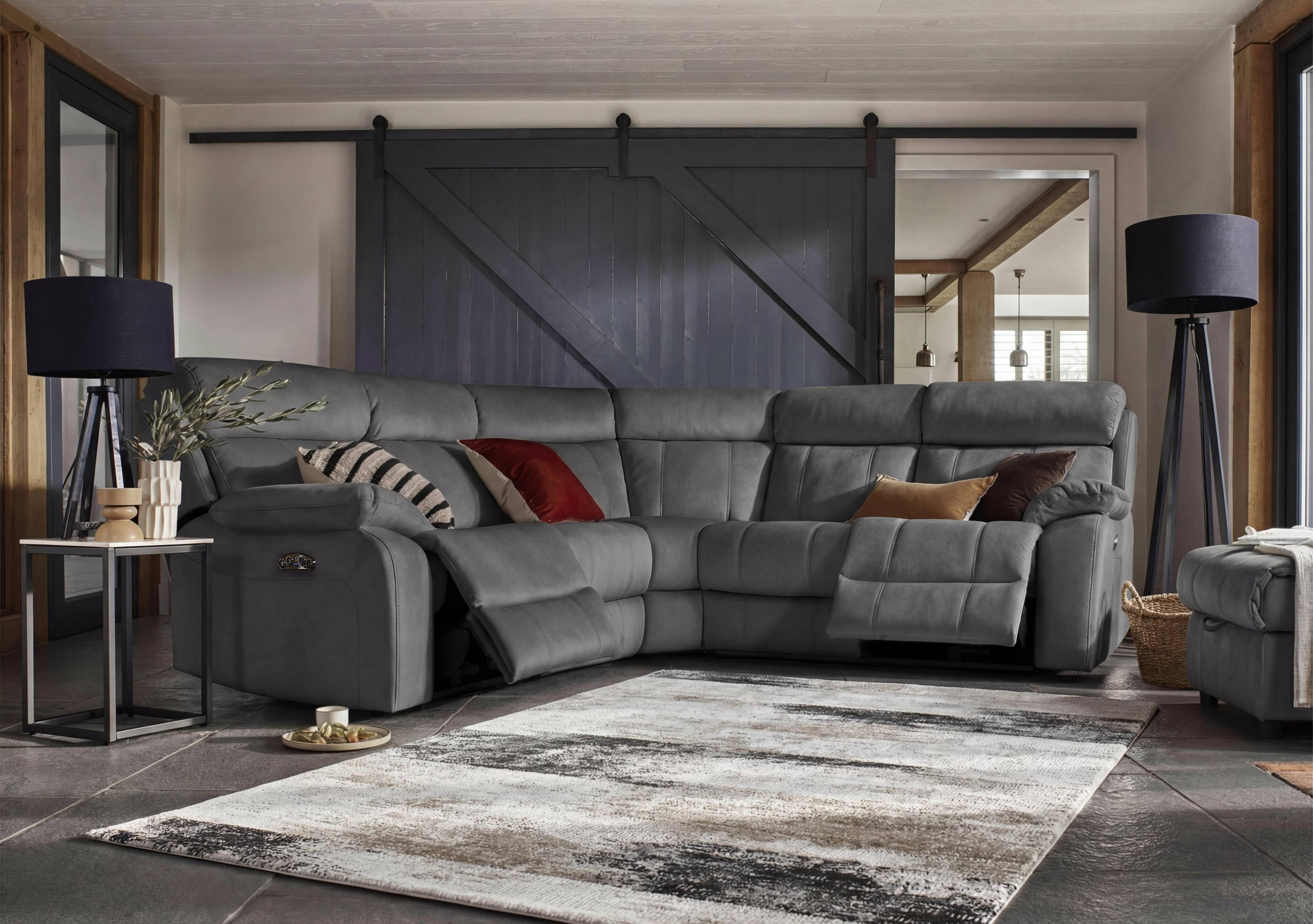 Moreno Fabric Power Recliner Corner Sofa with Power Headrests in Bfa-Bey-R19 Graphite on Furniture Village