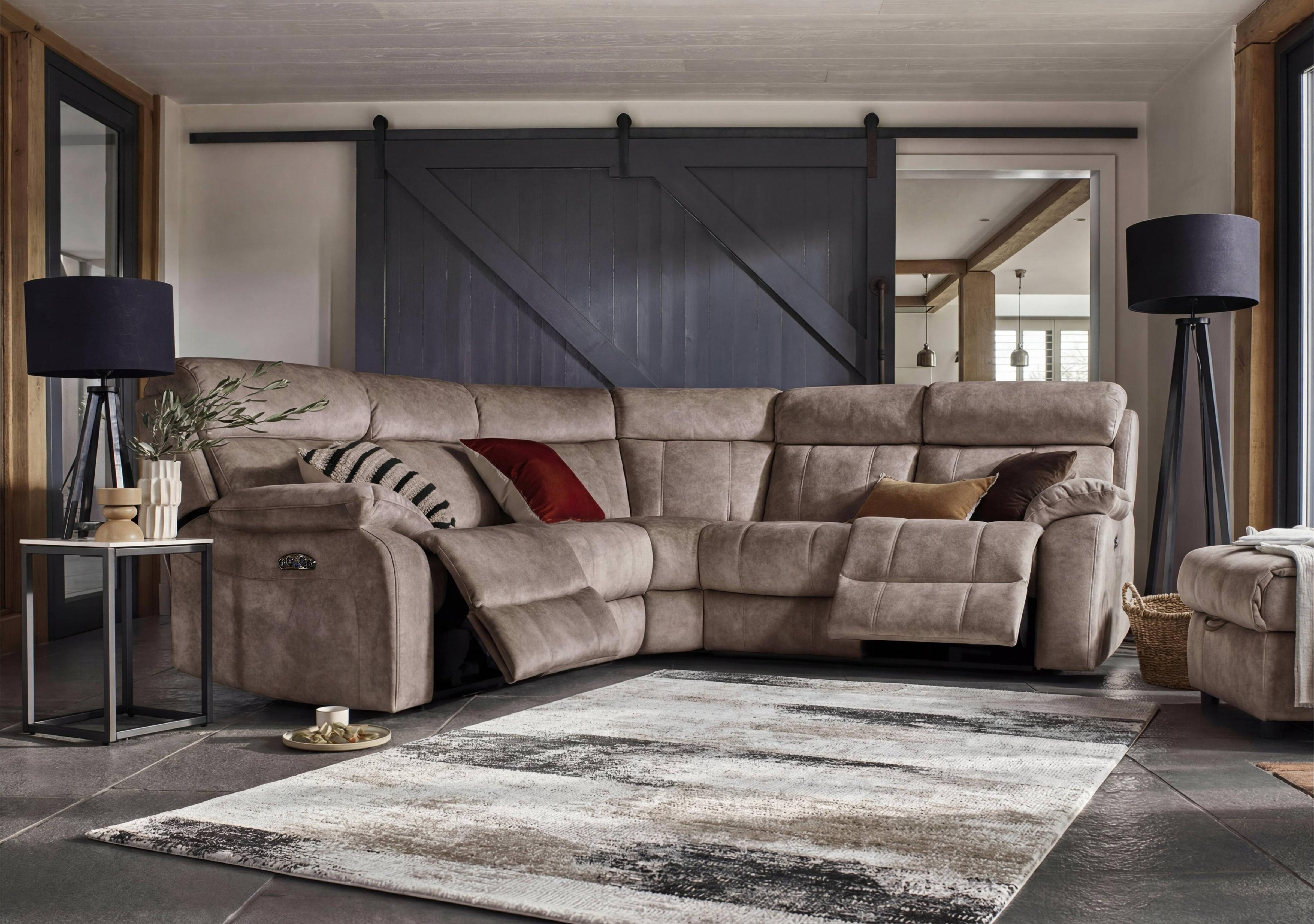 Moreno Fabric Power Recliner Corner Sofa with Power Headrests in Bfa-Blj-R946 Silver on Furniture Village