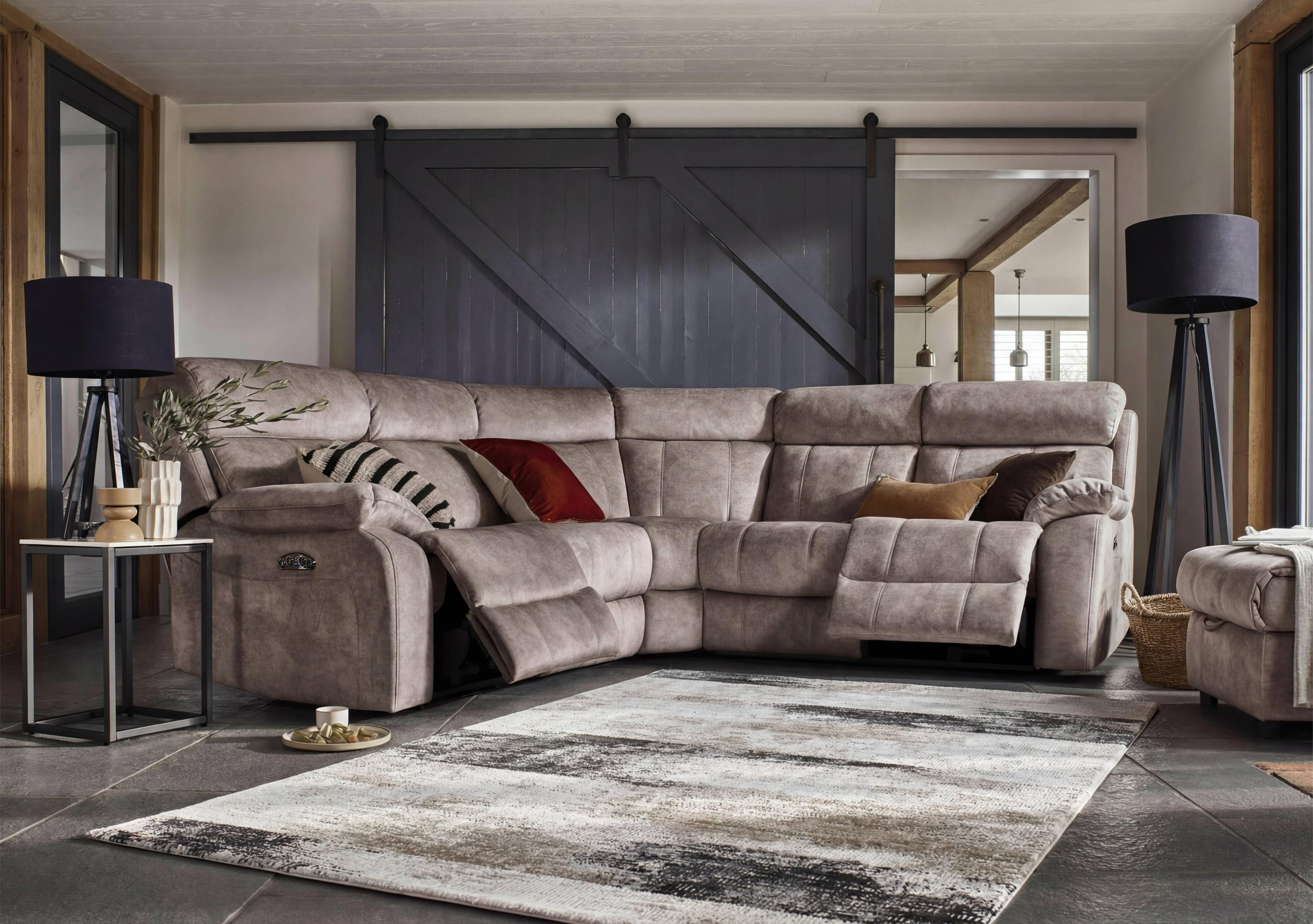 Moreno Fabric Power Recliner Corner Sofa with Power Headrests in Bfa-Bnn-R28 Grey on Furniture Village