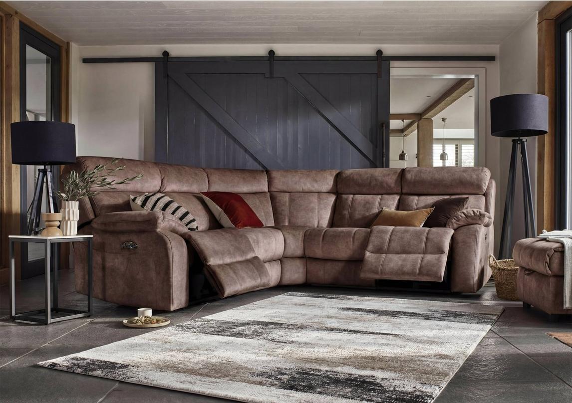 Moreno Fabric Power Recliner Corner Sofa with Power Headrests