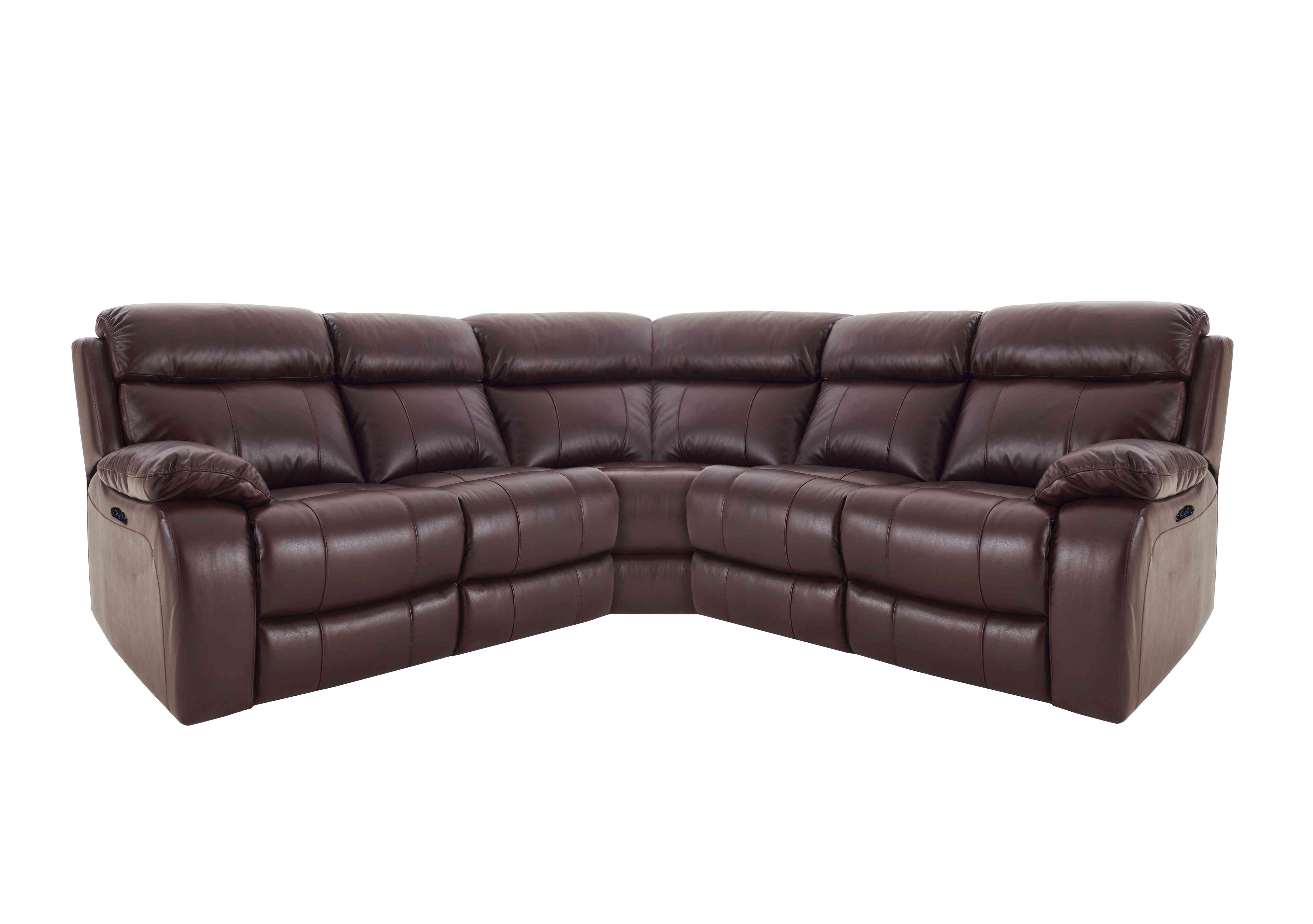 Moreno Leather Power Recliner Corner Sofa with Power Headrests in An-751b Burgundy on Furniture Village