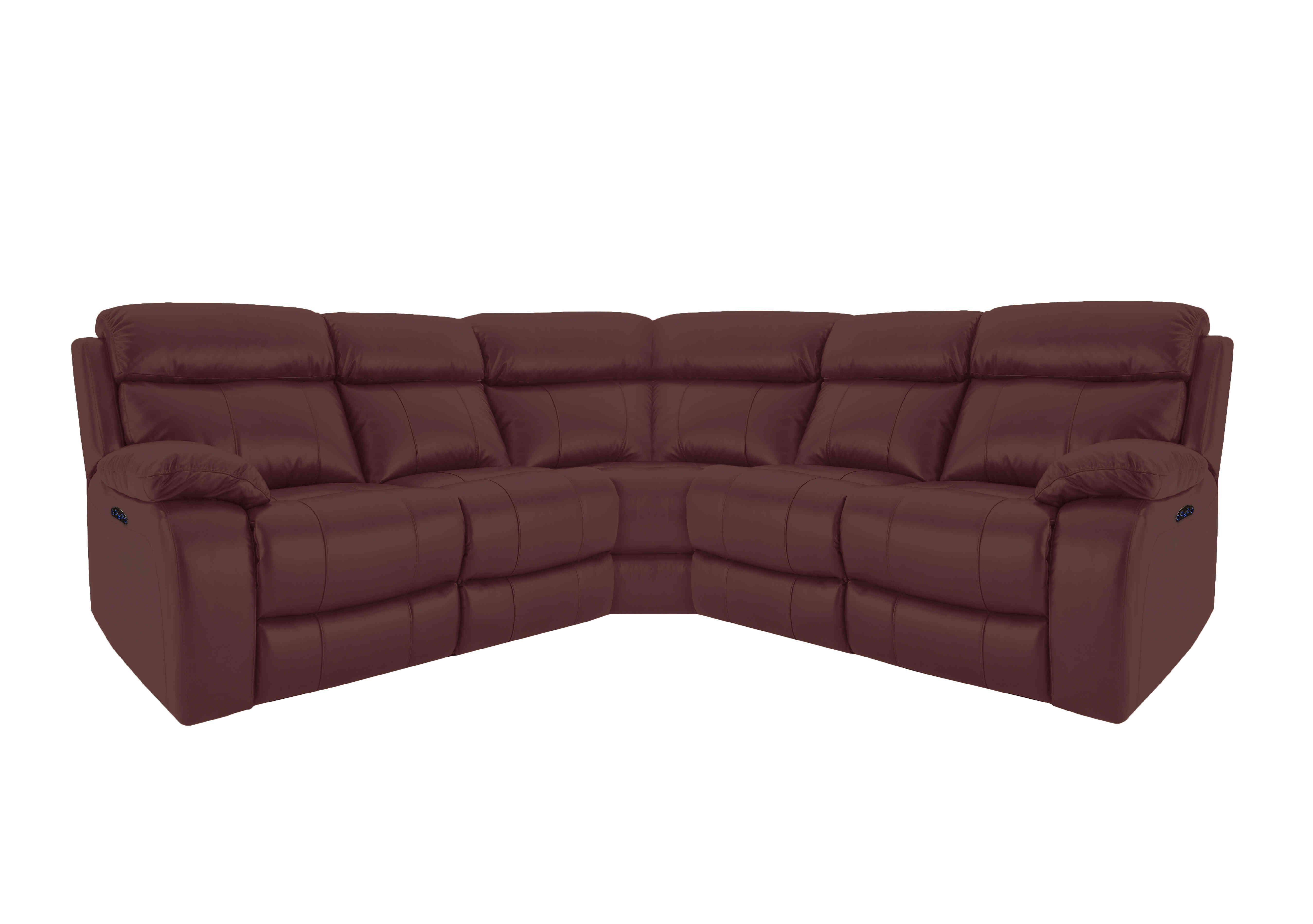 Moreno Leather Power Recliner Corner Sofa with Power Headrests in Nc-035c Deep Red on Furniture Village