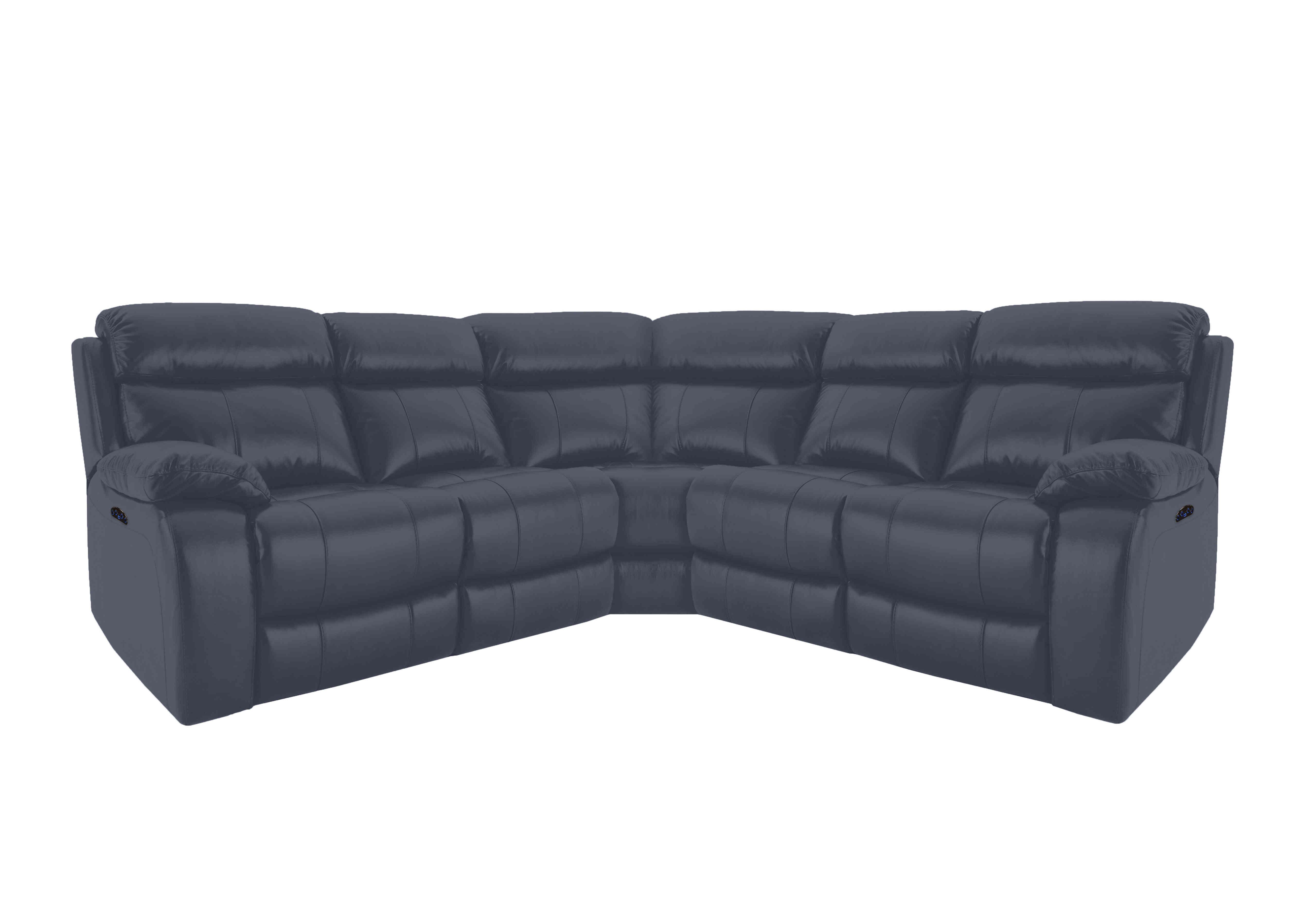 Moreno Leather Power Recliner Corner Sofa with Power Headrests in Nc-313e Ocean Blue on Furniture Village