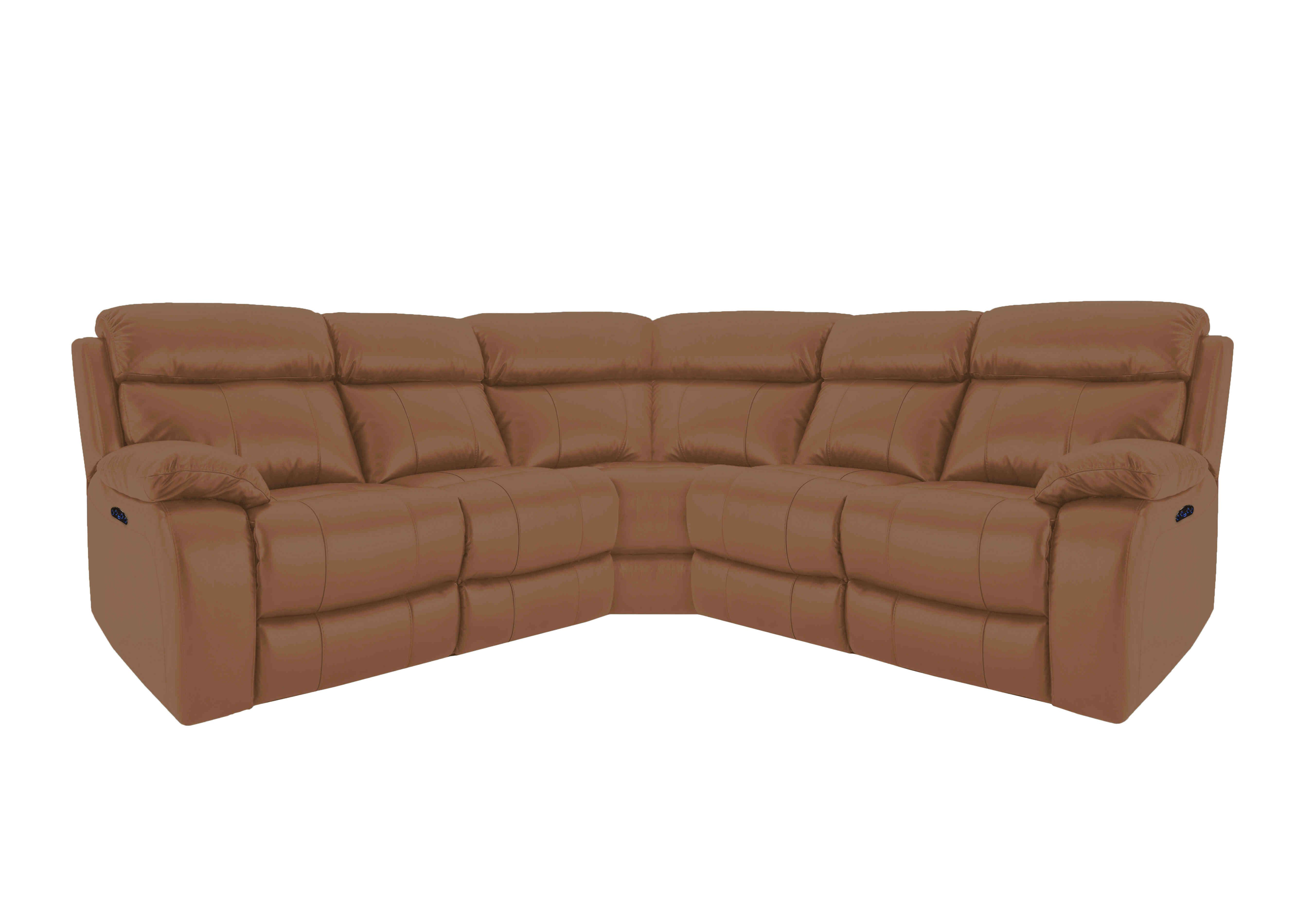 Moreno Leather Power Recliner Corner Sofa with Power Headrests in Nc-334e Pecan Brown on Furniture Village