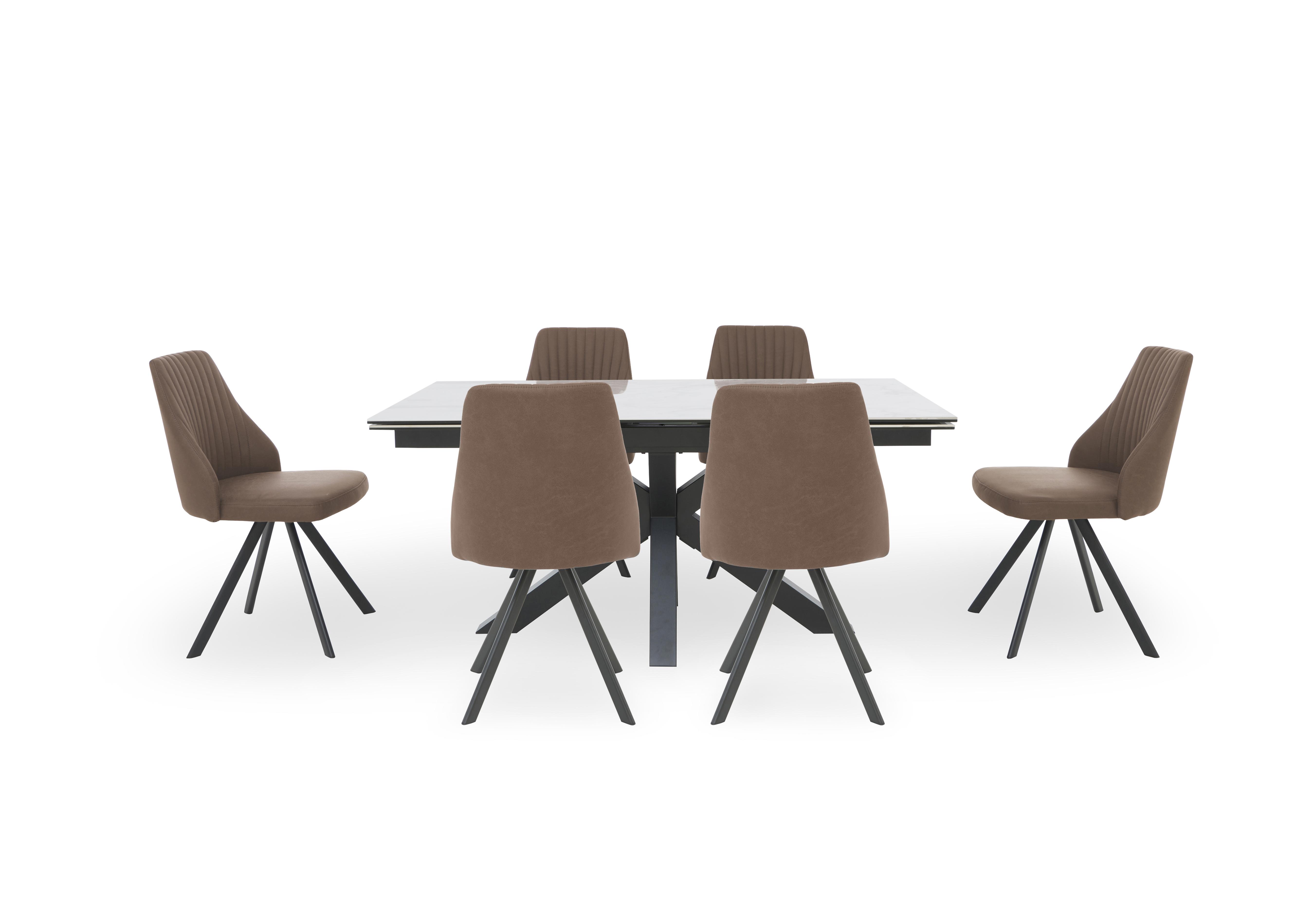 Vida White Extending Dining Table and 6 Swivel Dining Chairs in Brown on Furniture Village