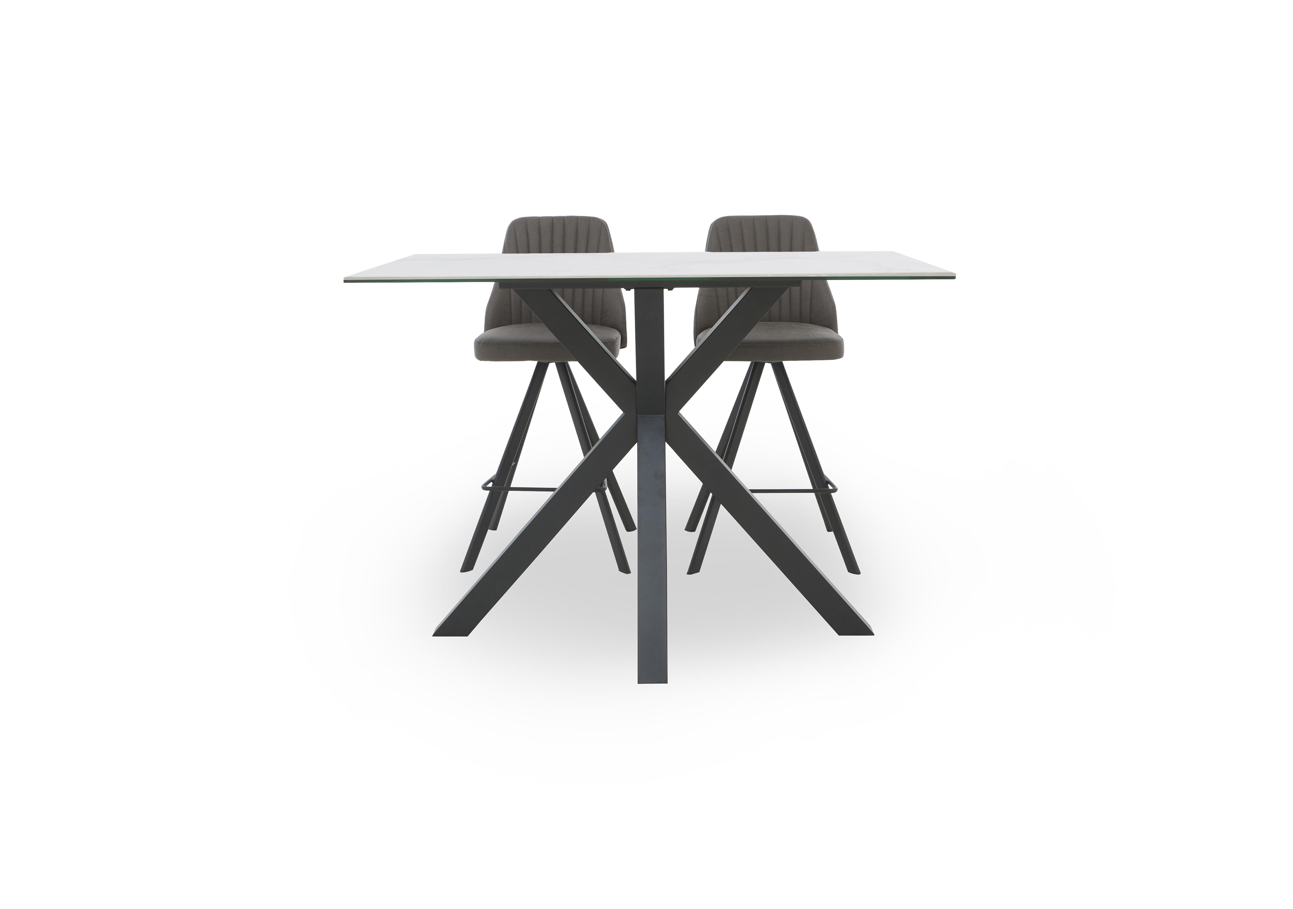 Vida White Bar Table and 2 Swivel Bar Stools in Dark Grey on Furniture Village