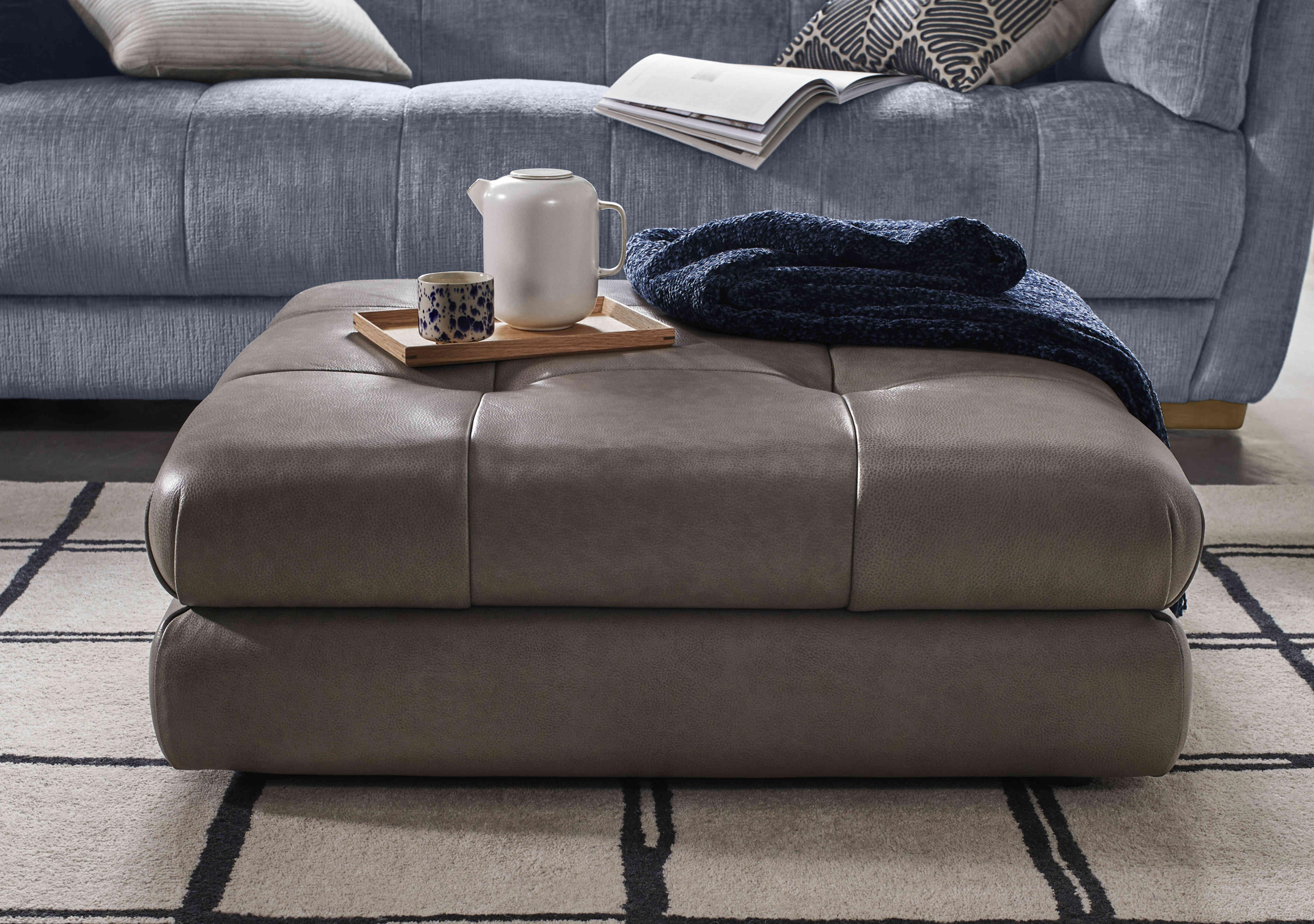 Cartier Leather Footstool in  on Furniture Village