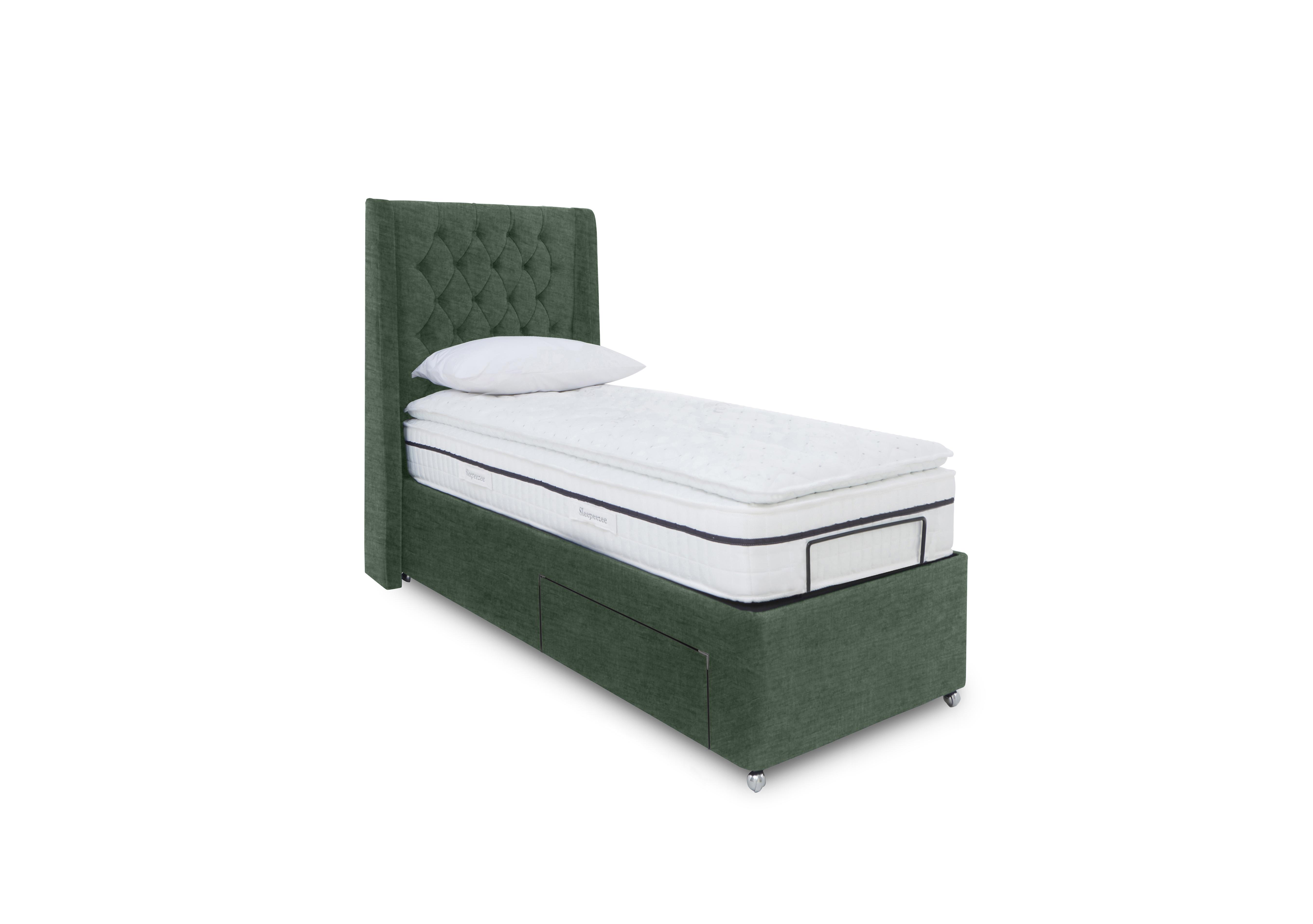 E-Motion Zen Dual Adjustable Divan Base with Massage Function and Headboard in 502 Tormaline Green on Furniture Village