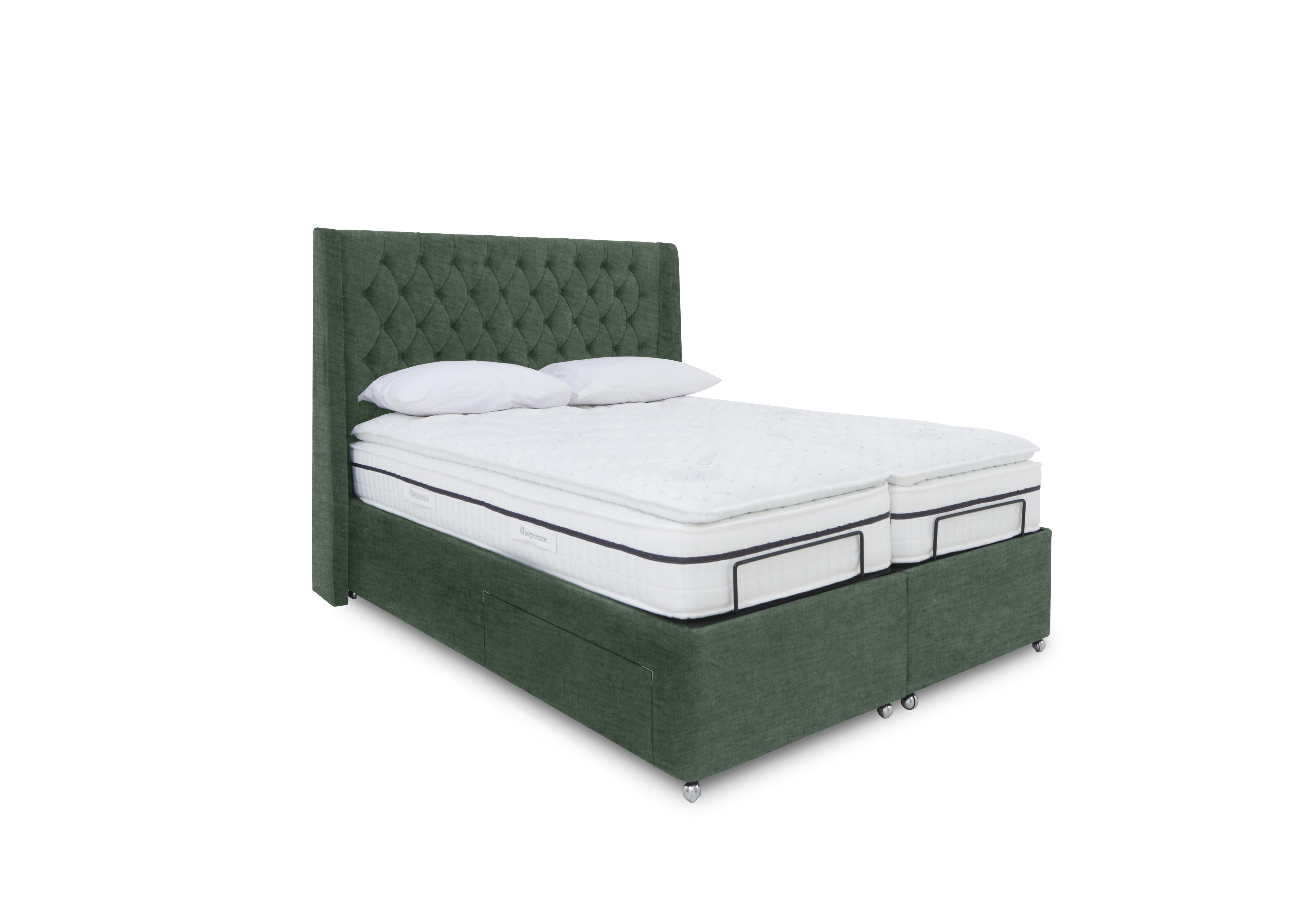 E-Motion Zen Dual Adjustable Divan Base with Massage Function and Headboard in 502 Tormaline Green on Furniture Village