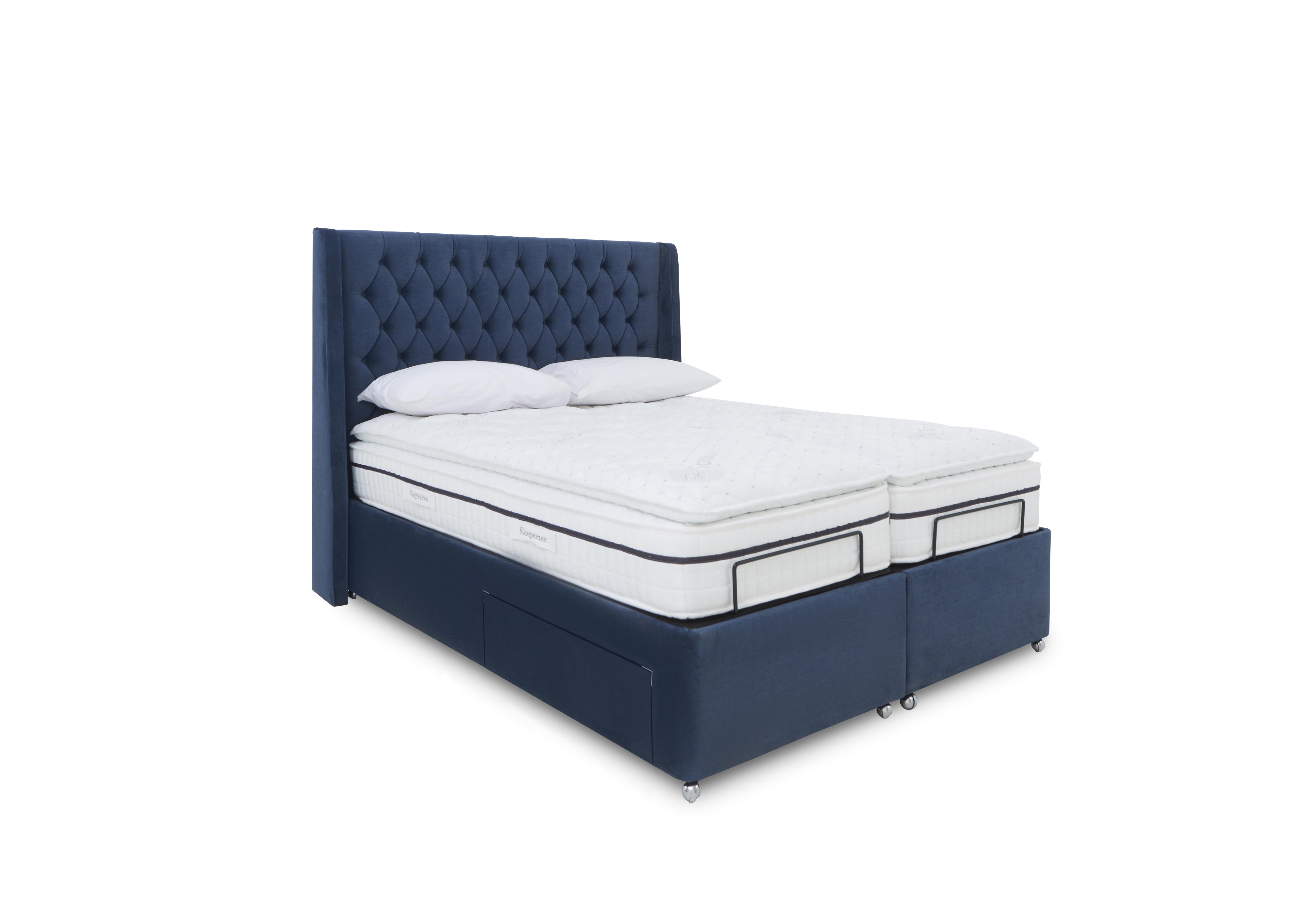 E-Motion Zen Dual Adjustable Divan Base with Massage Function and Headboard in 600 Granite Blue on Furniture Village