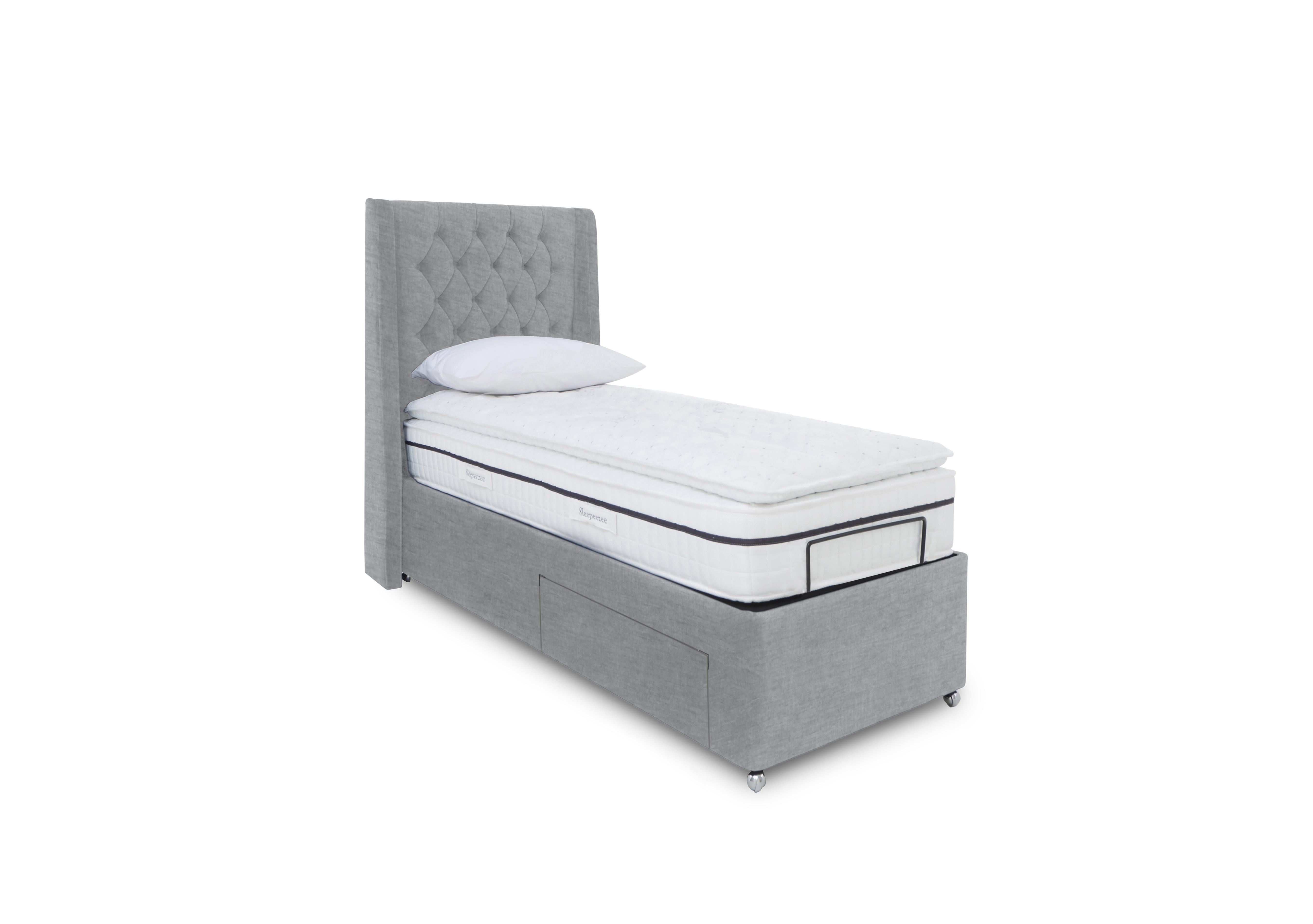 E-Motion Zen Dual Adjustable Divan Base with Massage Function and Headboard in 806 Simply Zinc on Furniture Village