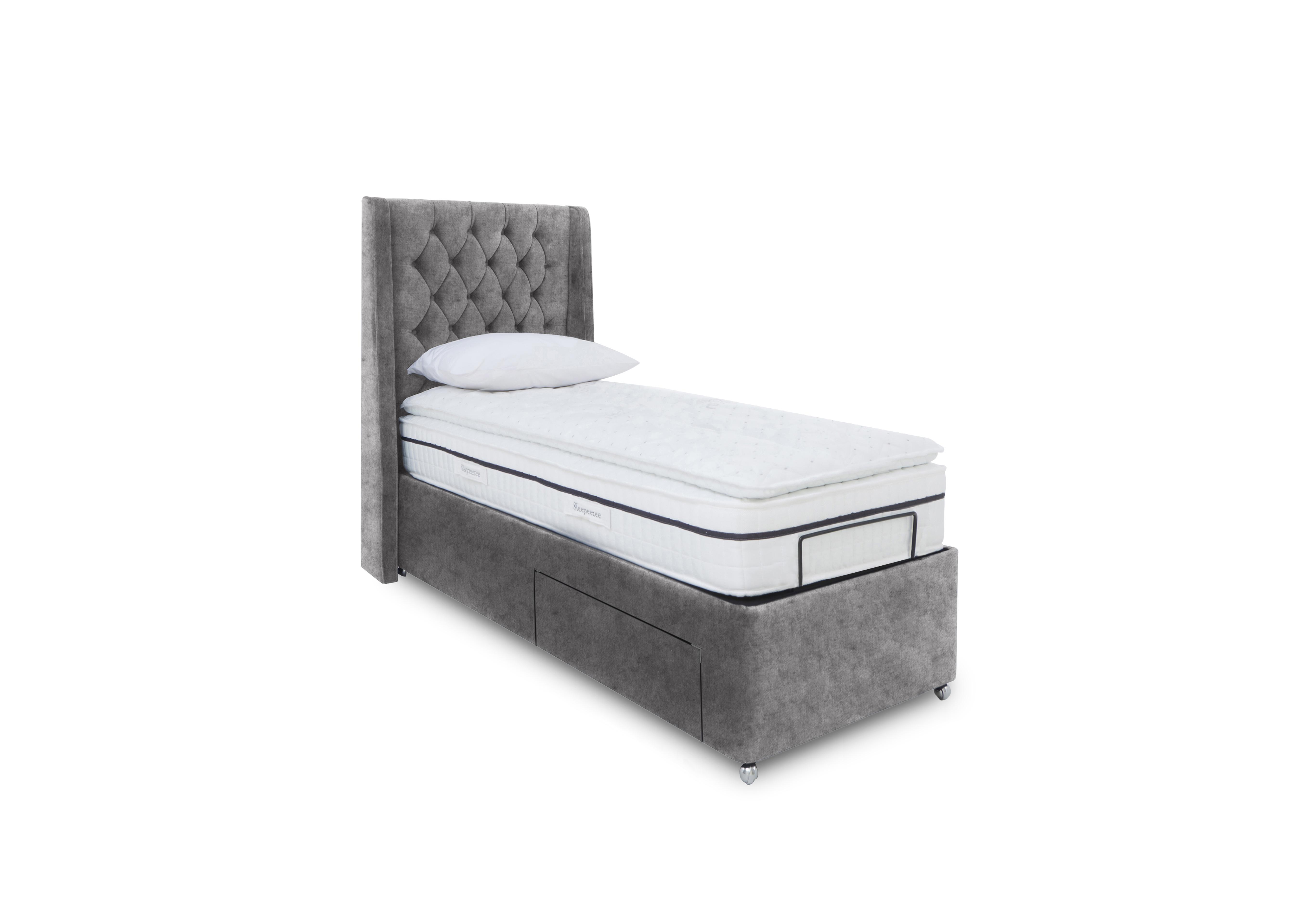 E-Motion Zen Dual Adjustable Divan Base with Massage Function and Headboard in Daytona Pebble on Furniture Village