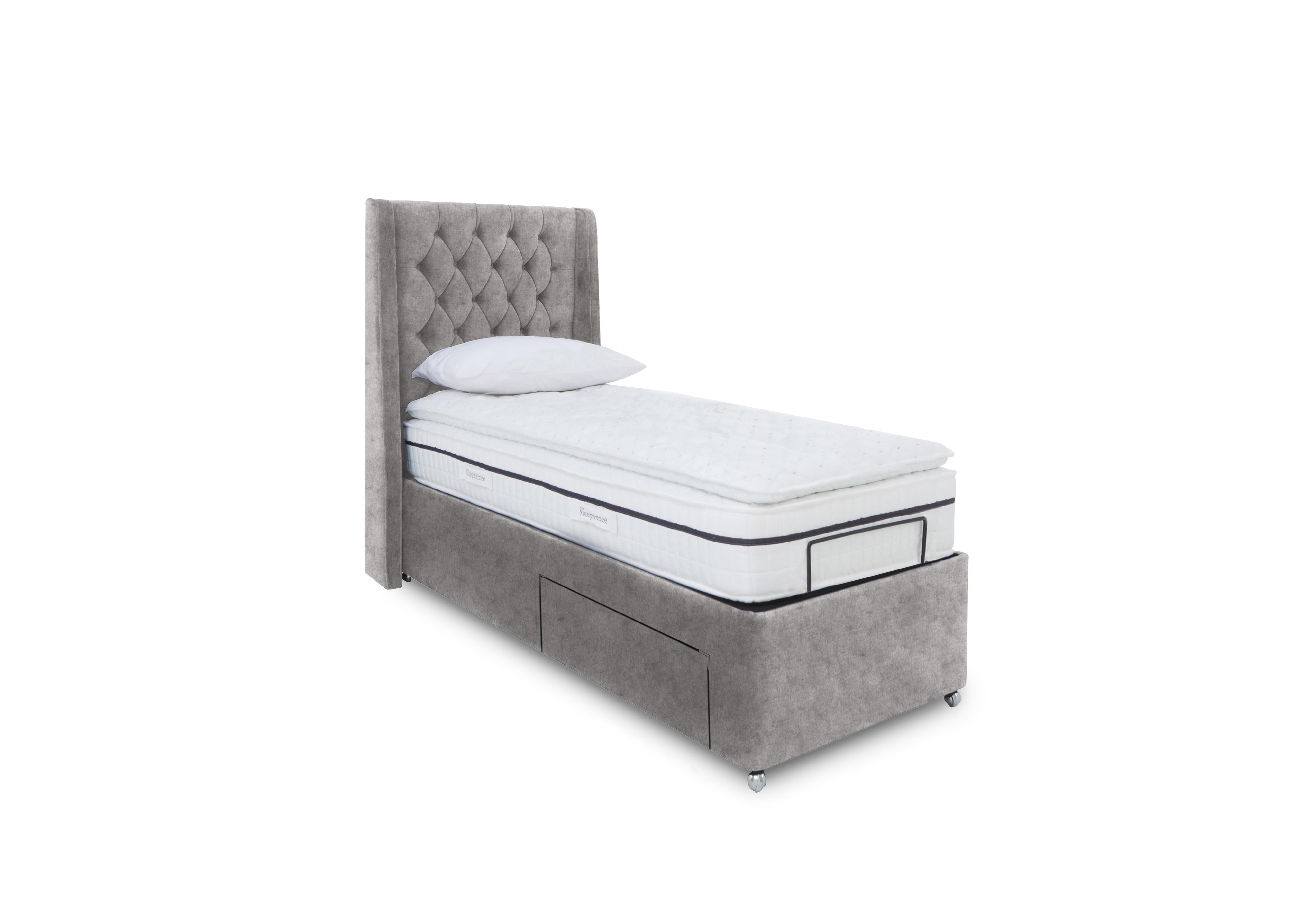 E-Motion Zen Dual Adjustable Divan Base with Massage Function and Headboard in Daytona Silver on Furniture Village