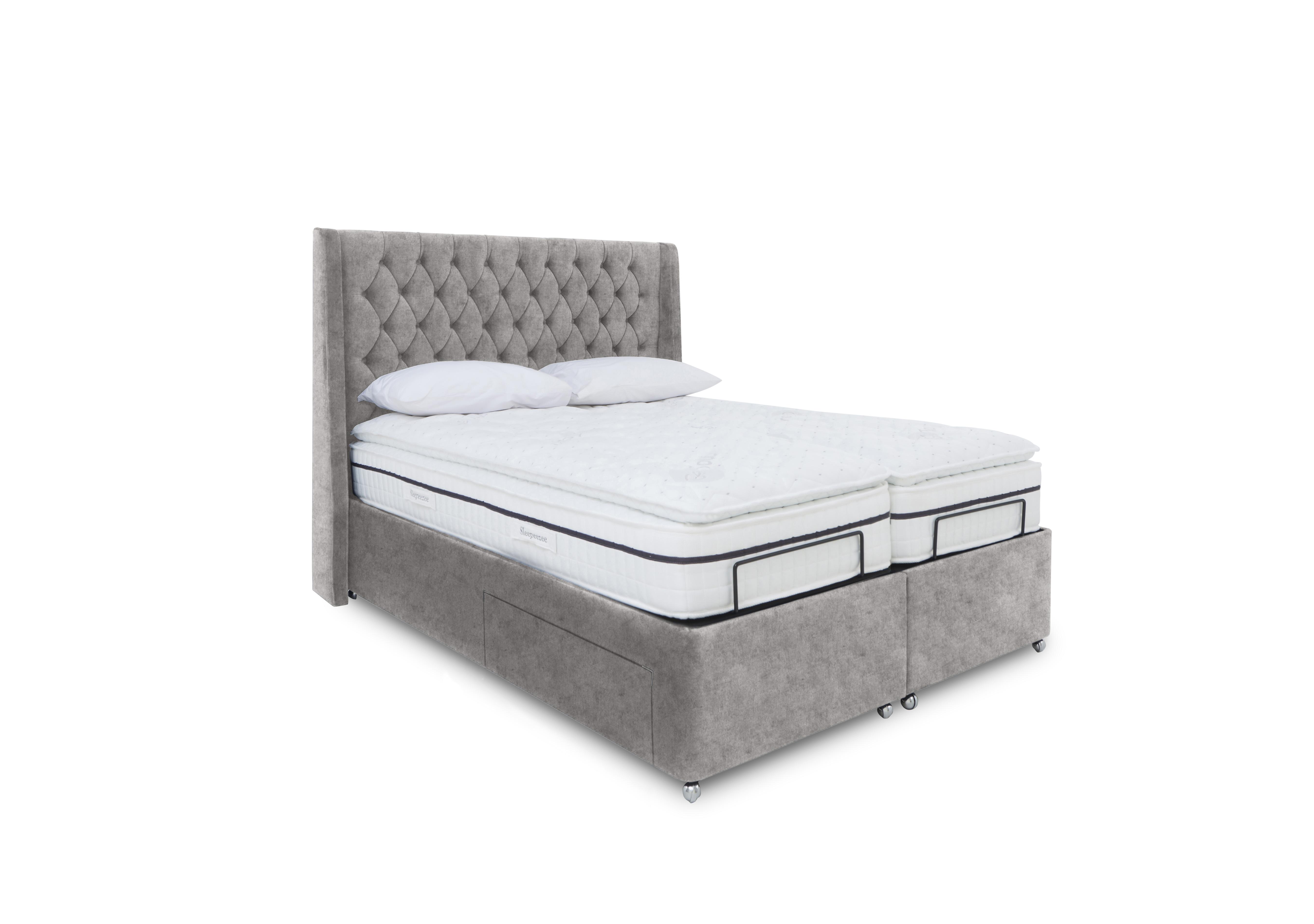 E-Motion Zen Dual Adjustable Divan Base with Massage Function and Headboard in Daytona Silver on Furniture Village