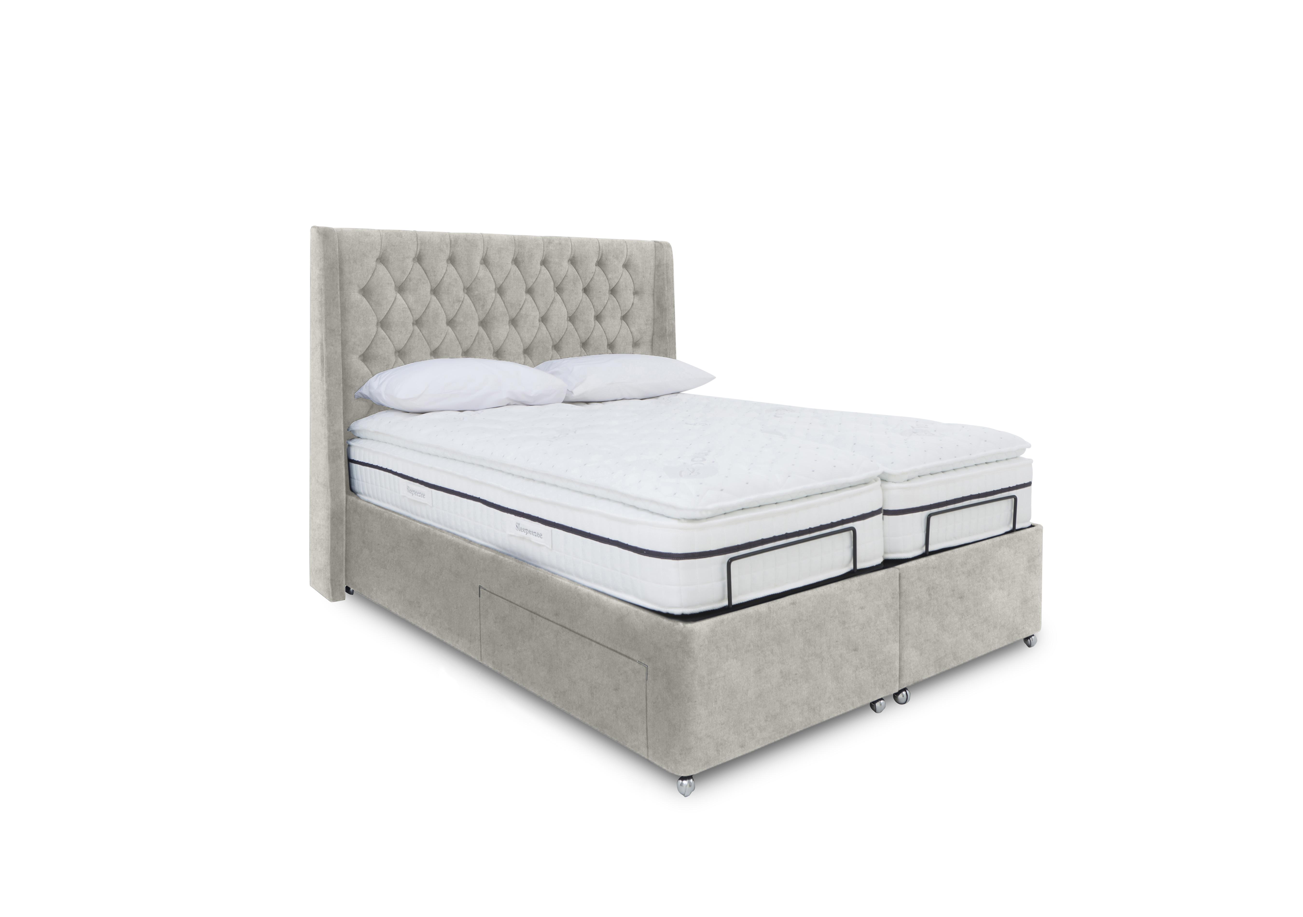 E-Motion Zen Dual Adjustable Divan Base with Massage Function and Headboard in Daytona Stone on Furniture Village