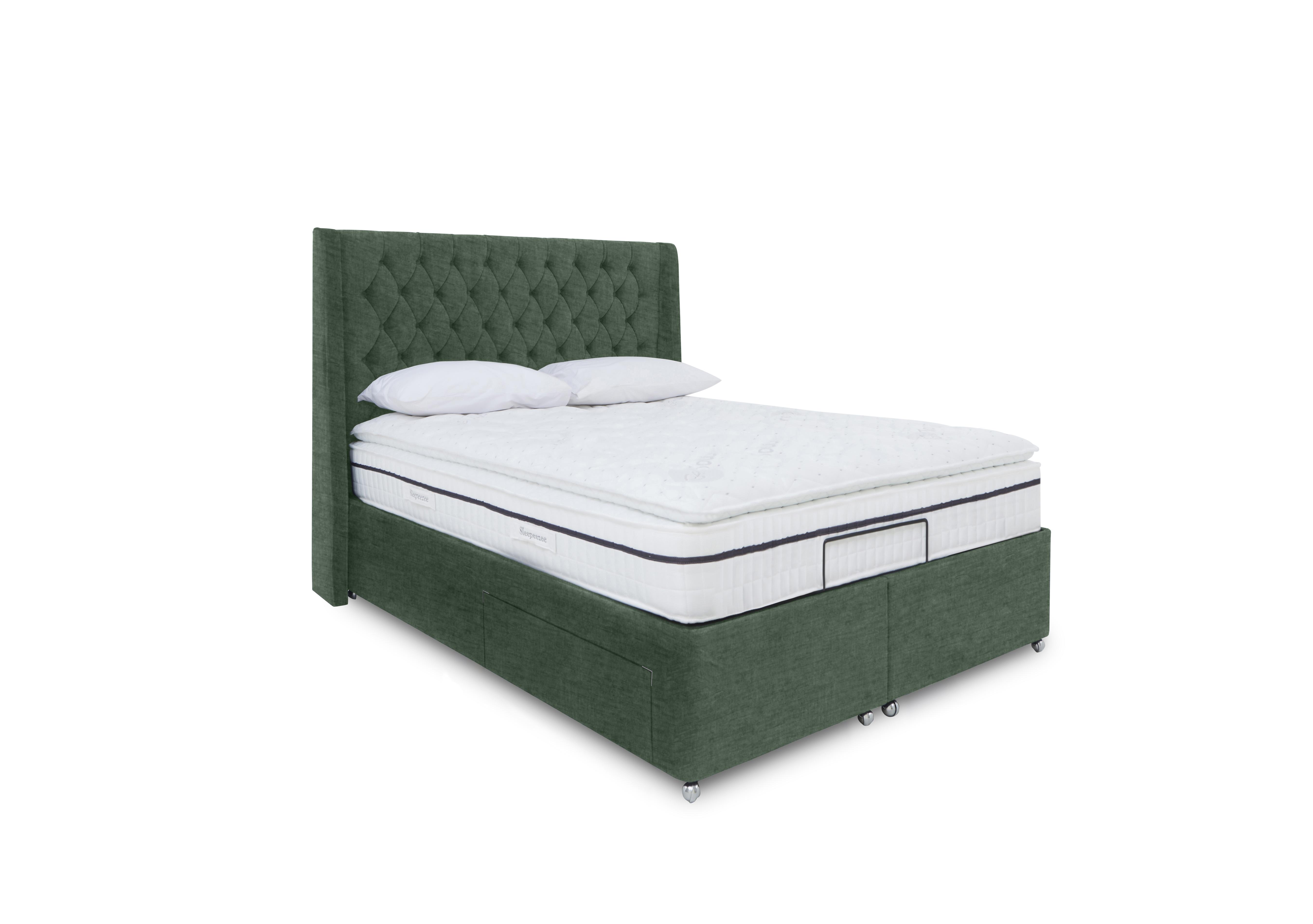 E-Motion Zen Adjustable Divan Base with Headboard in 502 Tormaline Green on Furniture Village