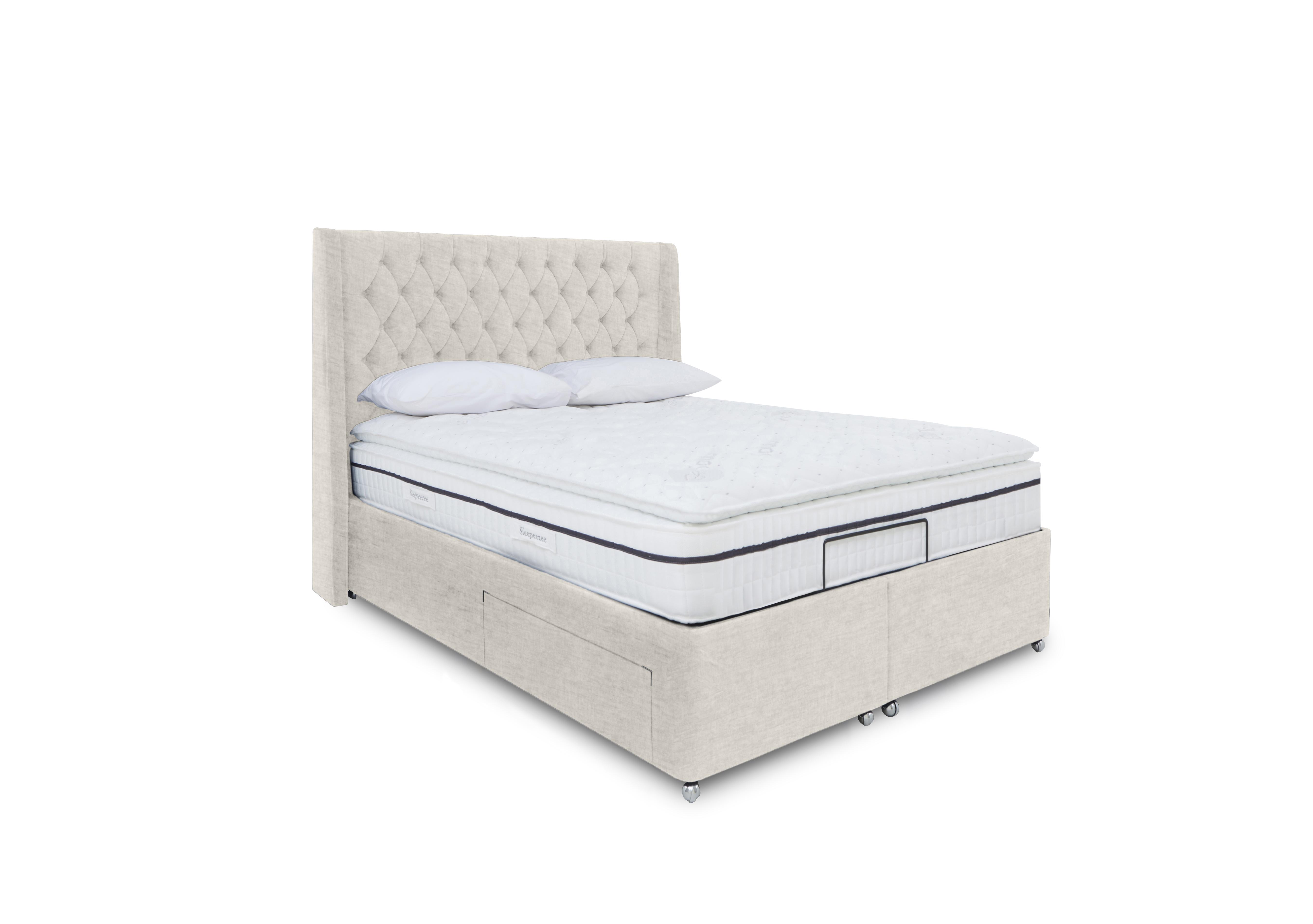 E-Motion Zen Adjustable Divan Base with Headboard in 901 Sandstone Pearl on Furniture Village