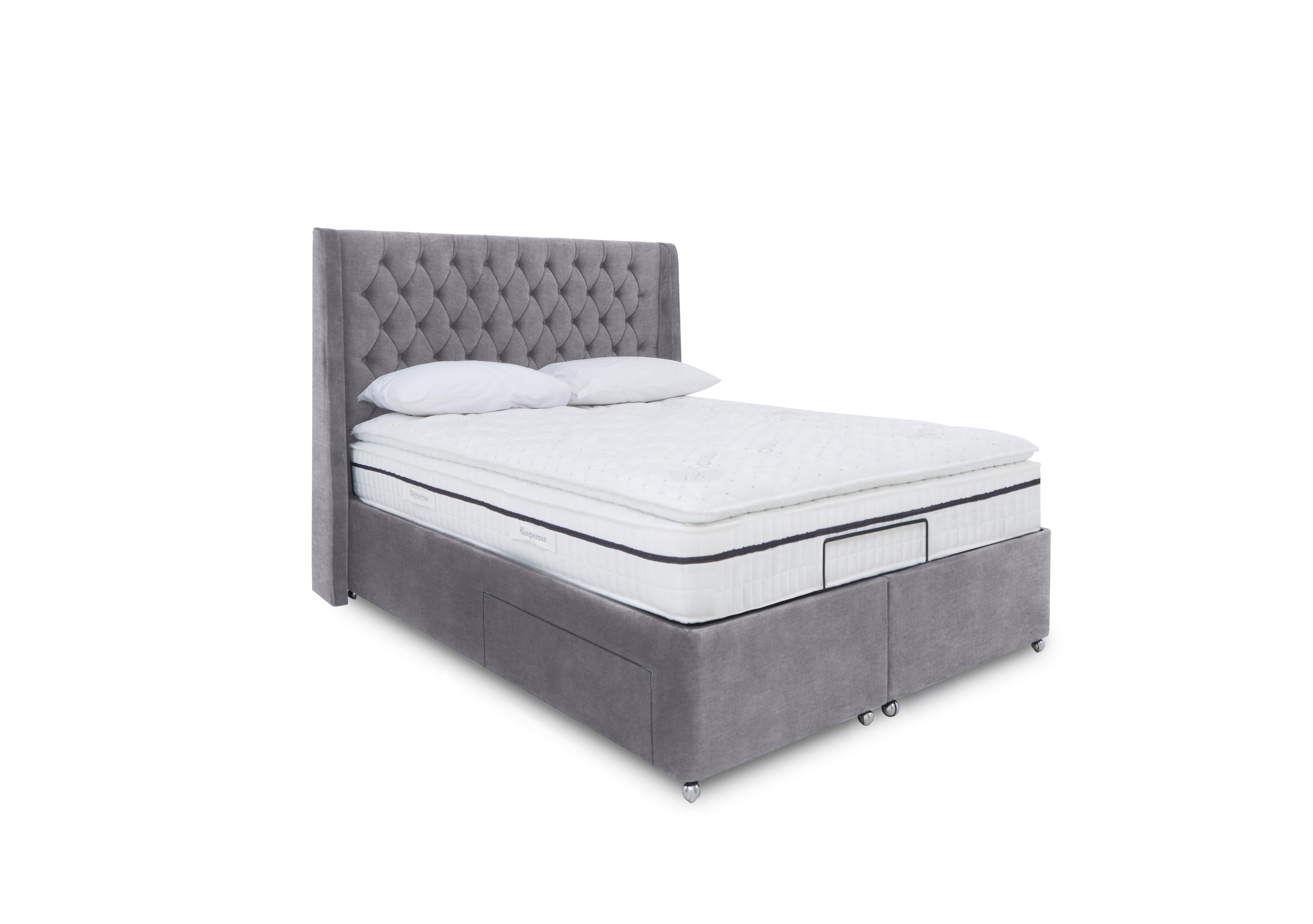 E-Motion Zen Adjustable Divan Base with Headboard in Aston Steel on Furniture Village