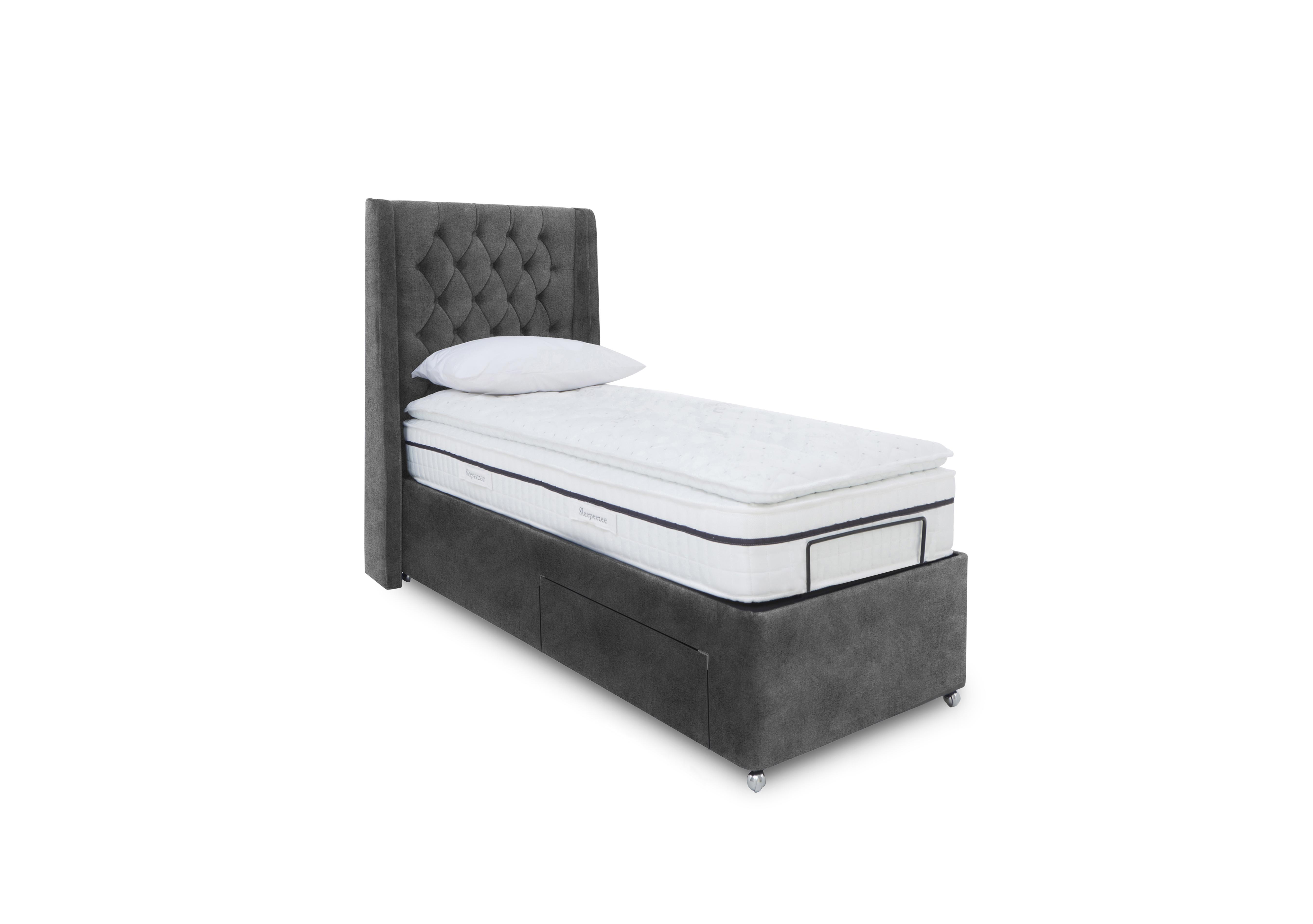 E-Motion Zen Adjustable Divan Base with Headboard in Dapple Mink on Furniture Village