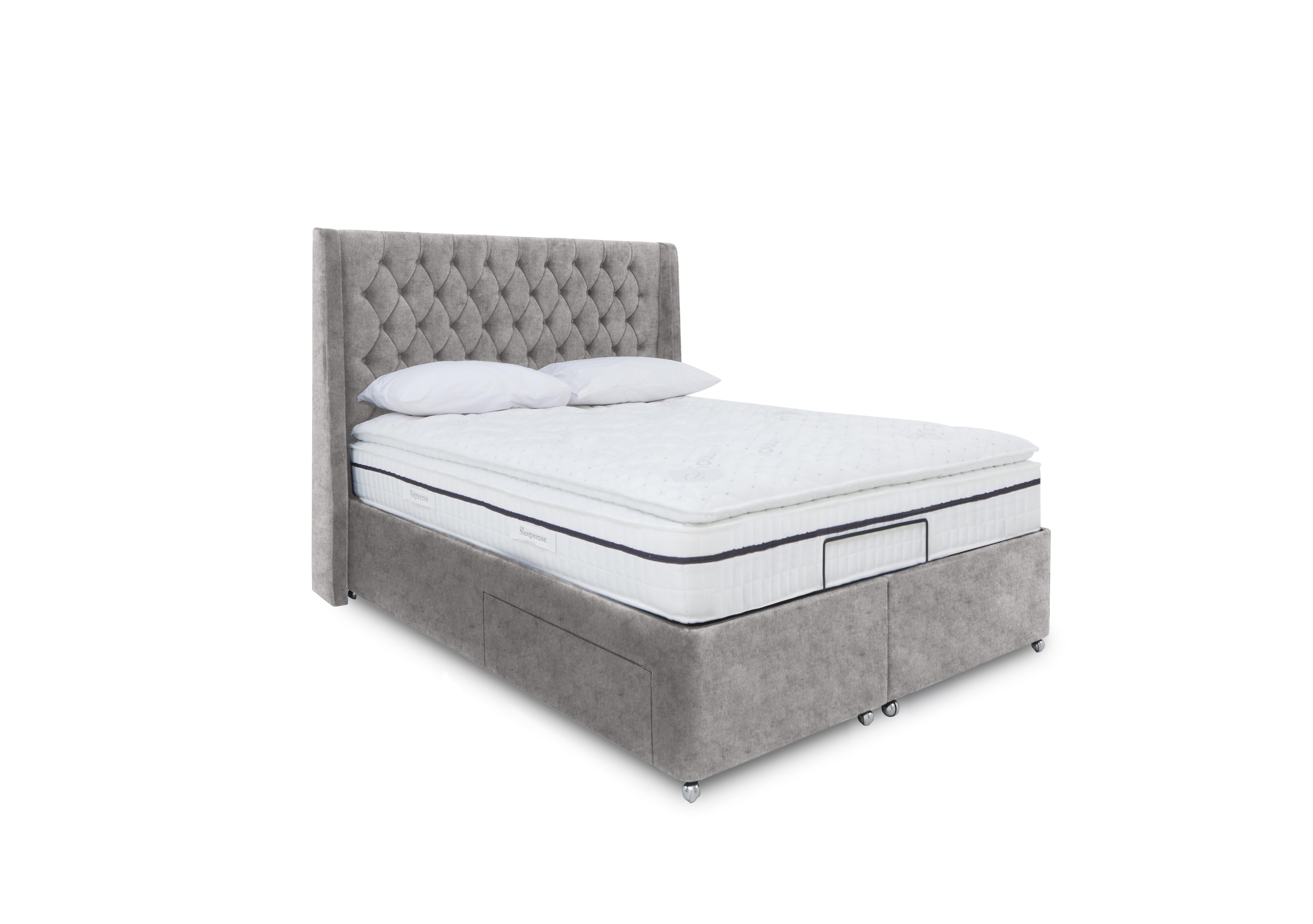 E-Motion Zen Adjustable Divan Base with Headboard in Daytona Silver on Furniture Village