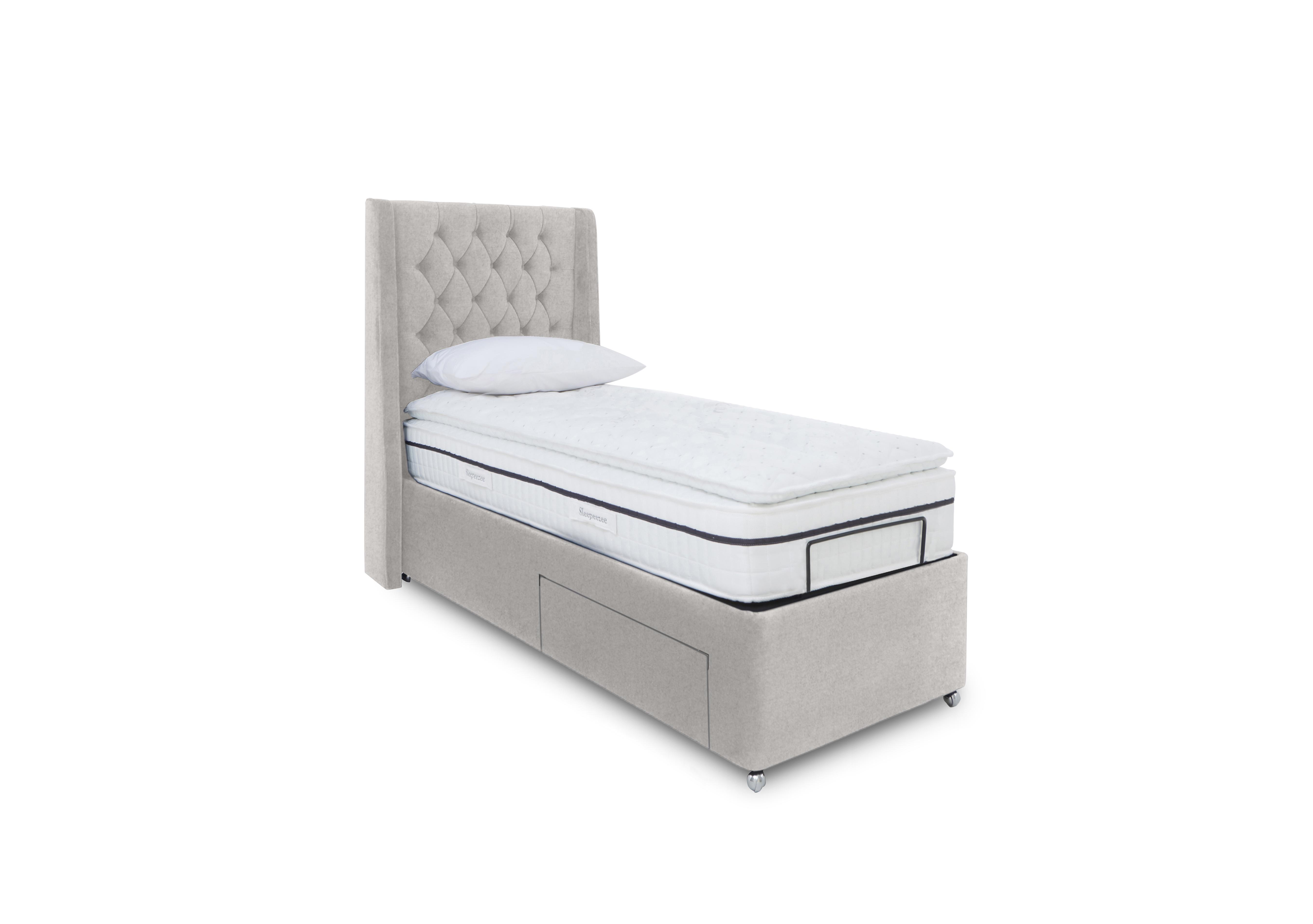 E-Motion Zen Adjustable Divan Base with Headboard in Shetland Pebble on Furniture Village