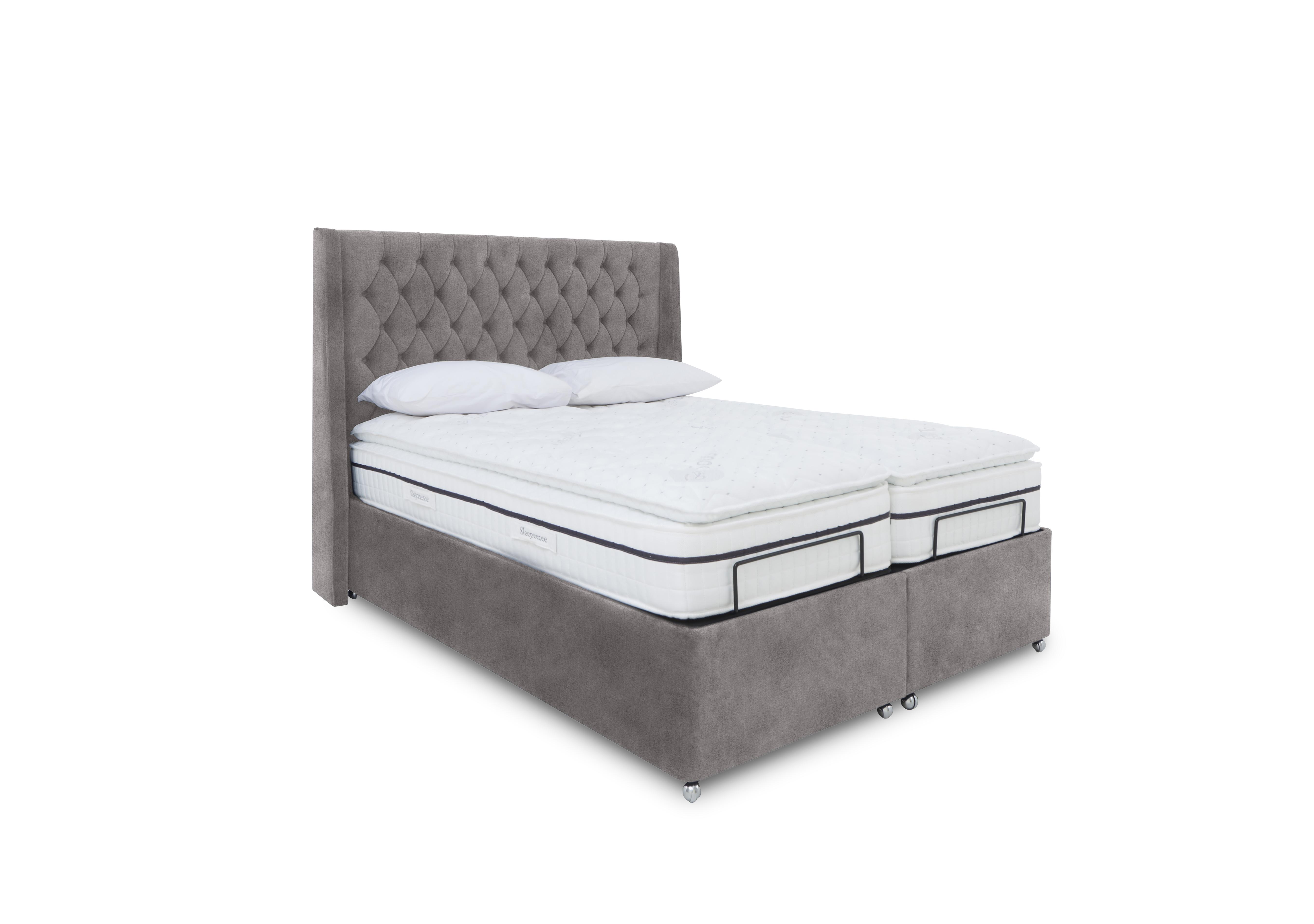E-Motion Zen Dual Adjustable Ottoman Divan Base with Headboard in Dapple Sterling on Furniture Village
