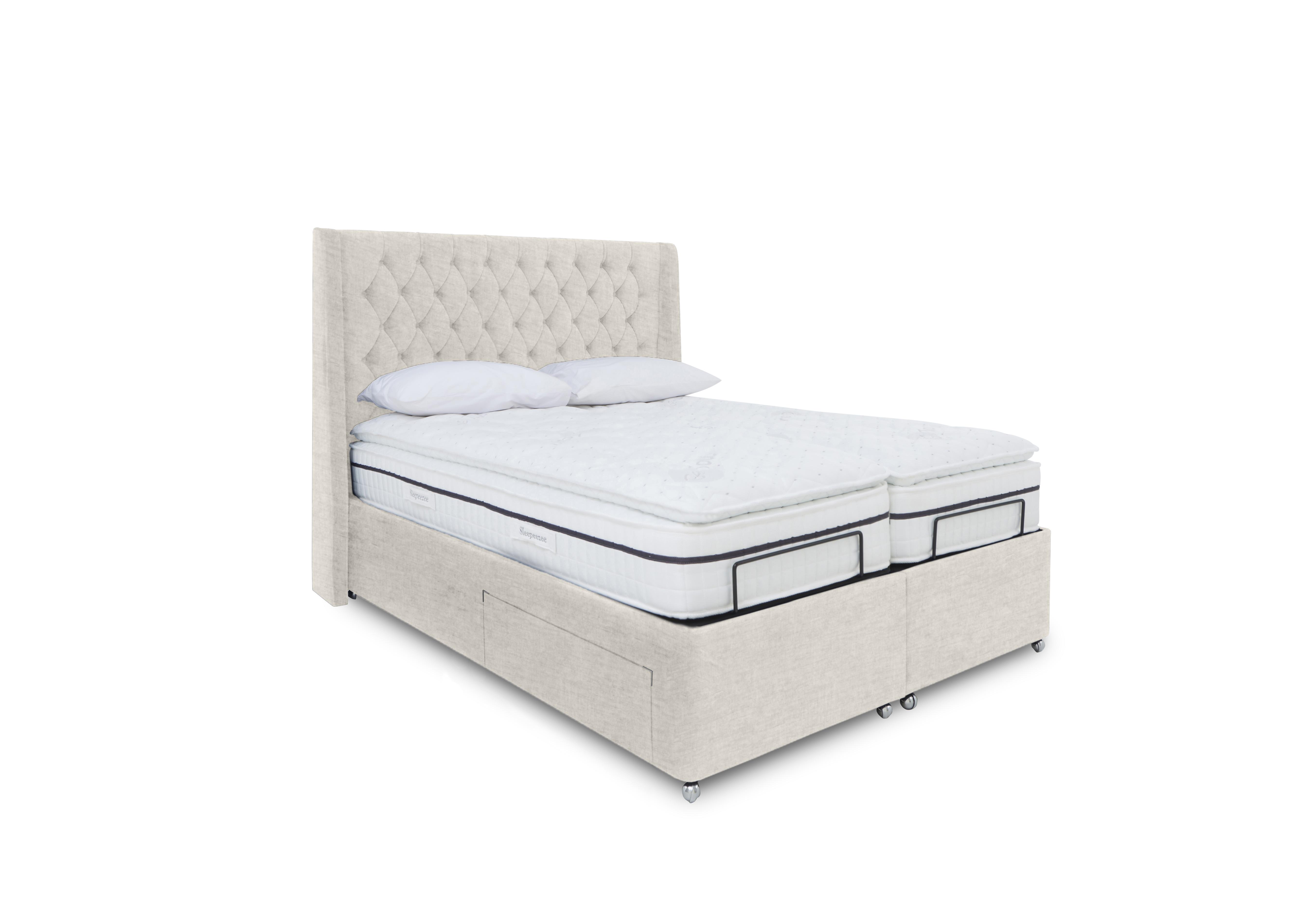 E-Motion Zen Dual Adjustable Divan Base with Headboard in 901 Sandstone Pearl on Furniture Village