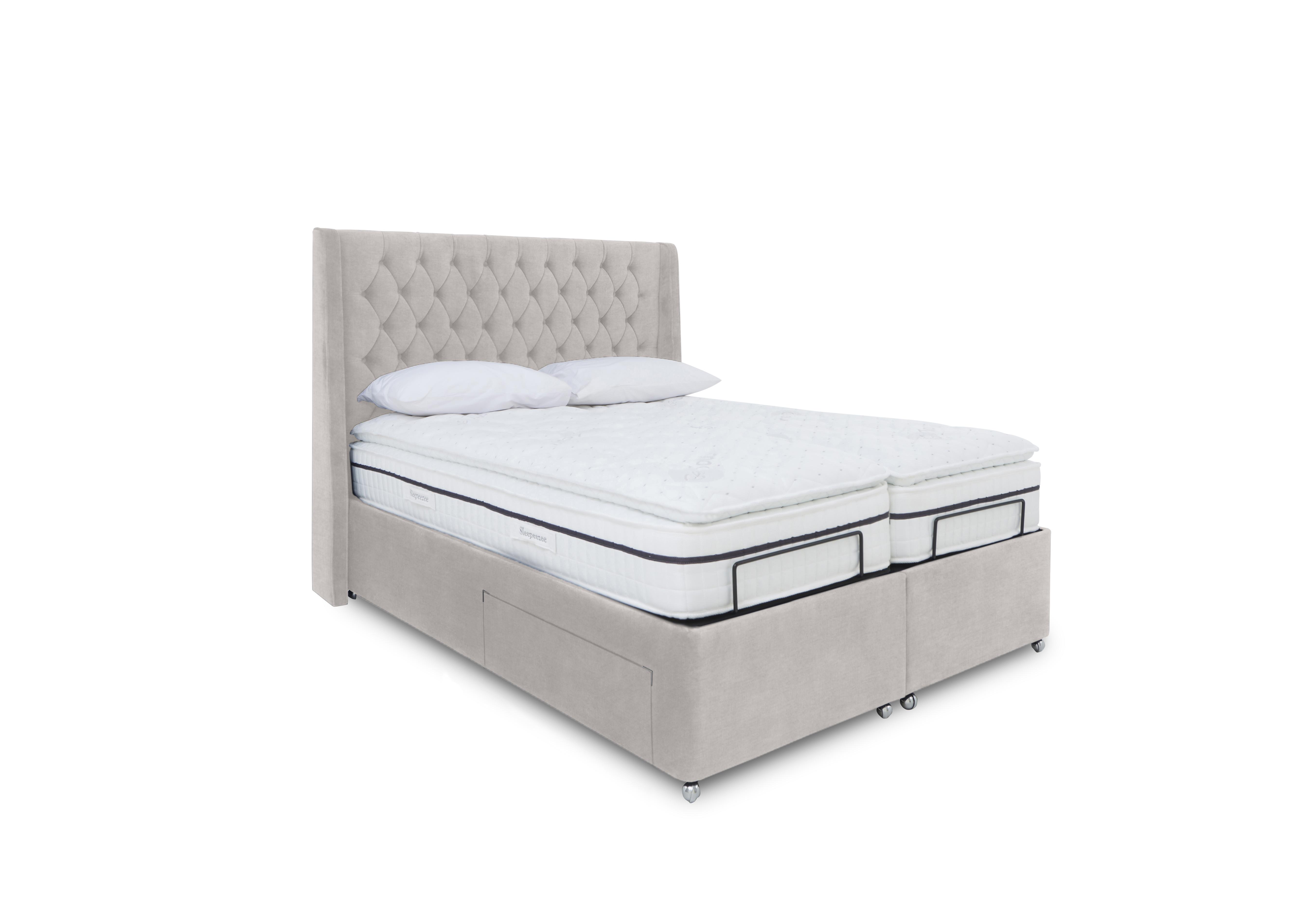 E-Motion Zen Dual Adjustable Divan Base with Headboard in Aston Linen on Furniture Village