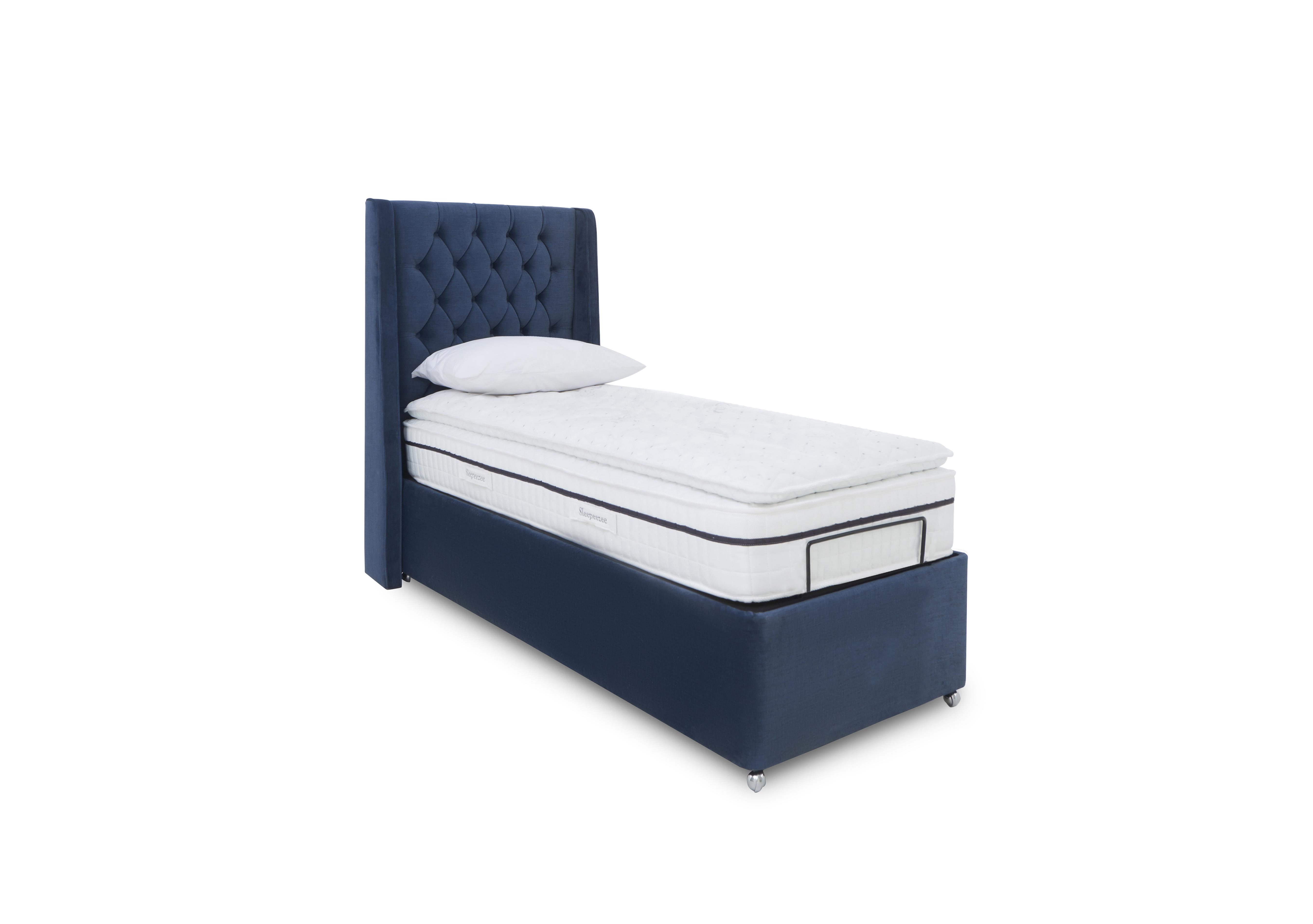 E-Motion Zen Dual Adjustable Ottoman Divan Base with Massage Function and Headboard in 600 Granite Blue on Furniture Village