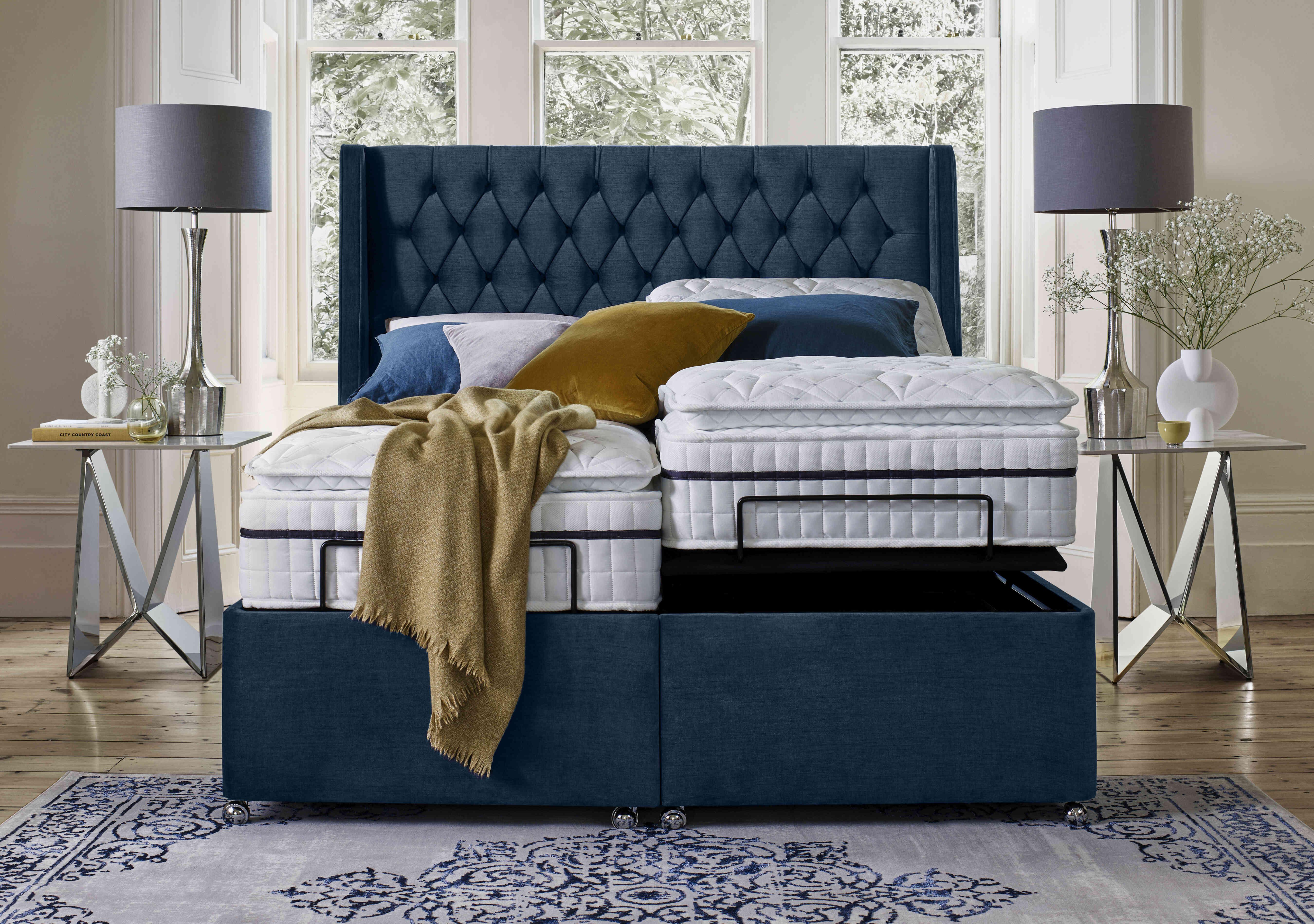 E-Motion Zen Dual Adjustable Ottoman Divan Base with Massage Function and Headboard in  on Furniture Village