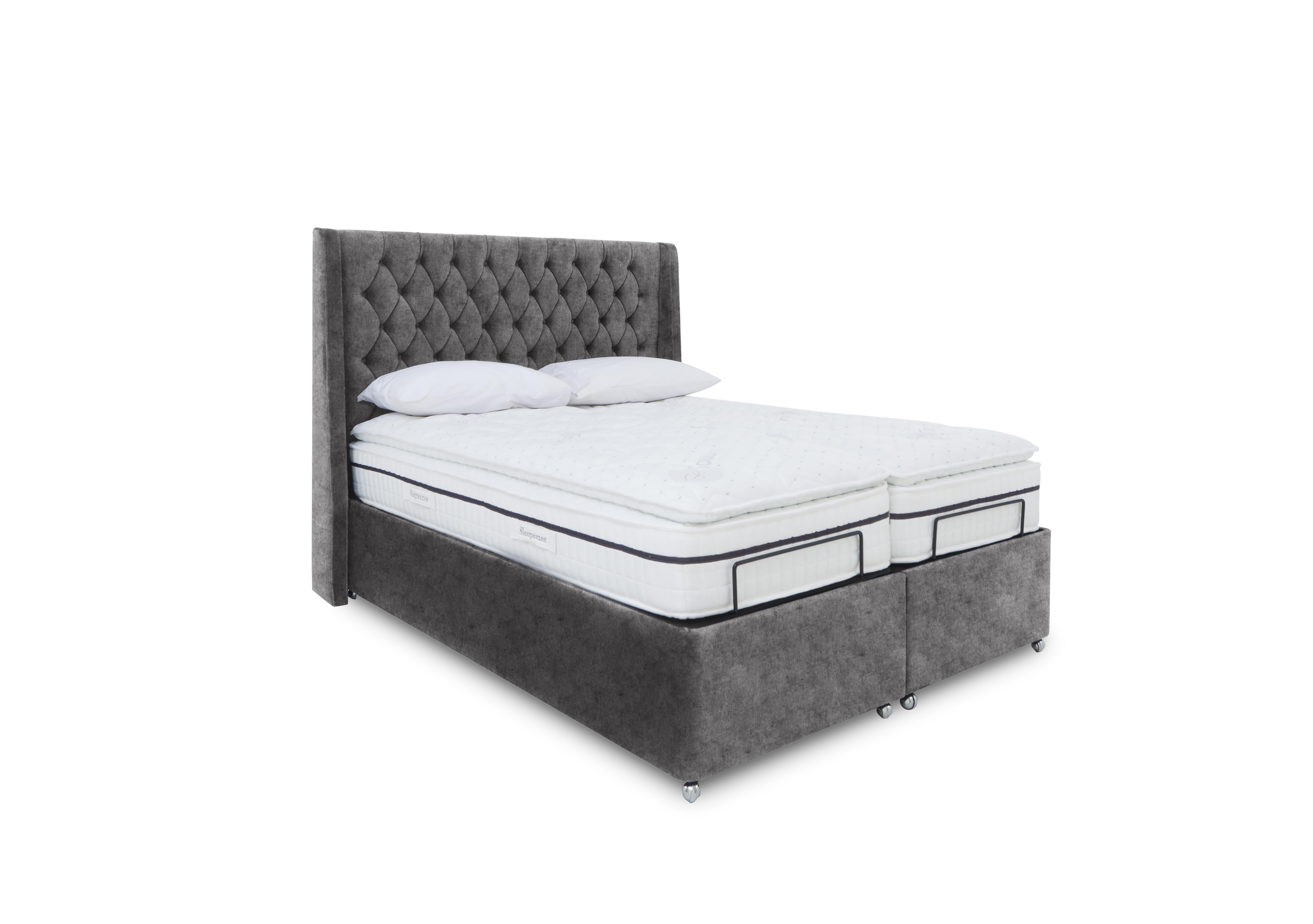 E-Motion Zen Dual Adjustable Ottoman Divan Base with Massage Function and Headboard in Daytona  Grey on Furniture Village