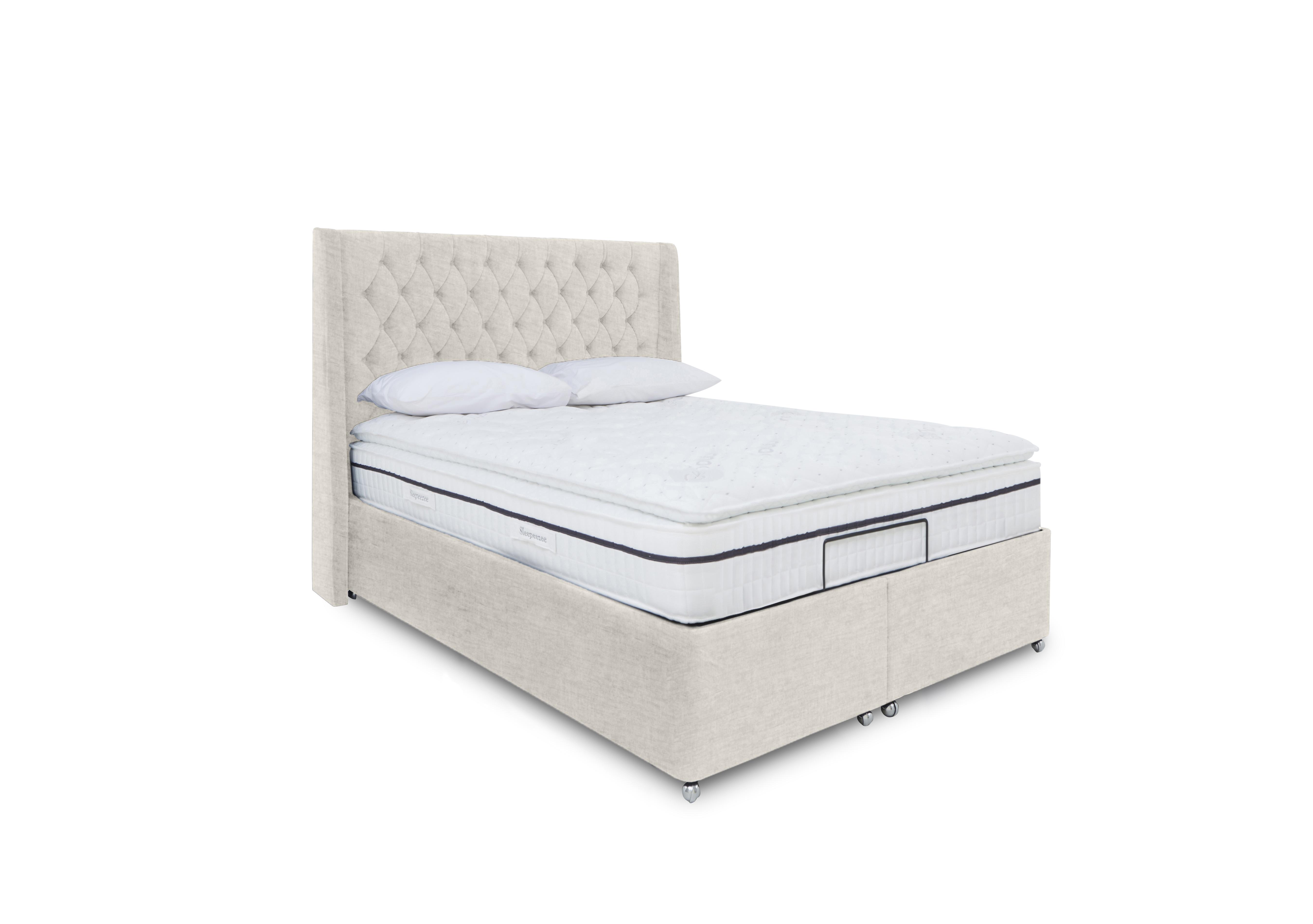 E-Motion Zen Adjustable Ottoman Divan Base with Headboard in 901 Sandstone Pearl on Furniture Village
