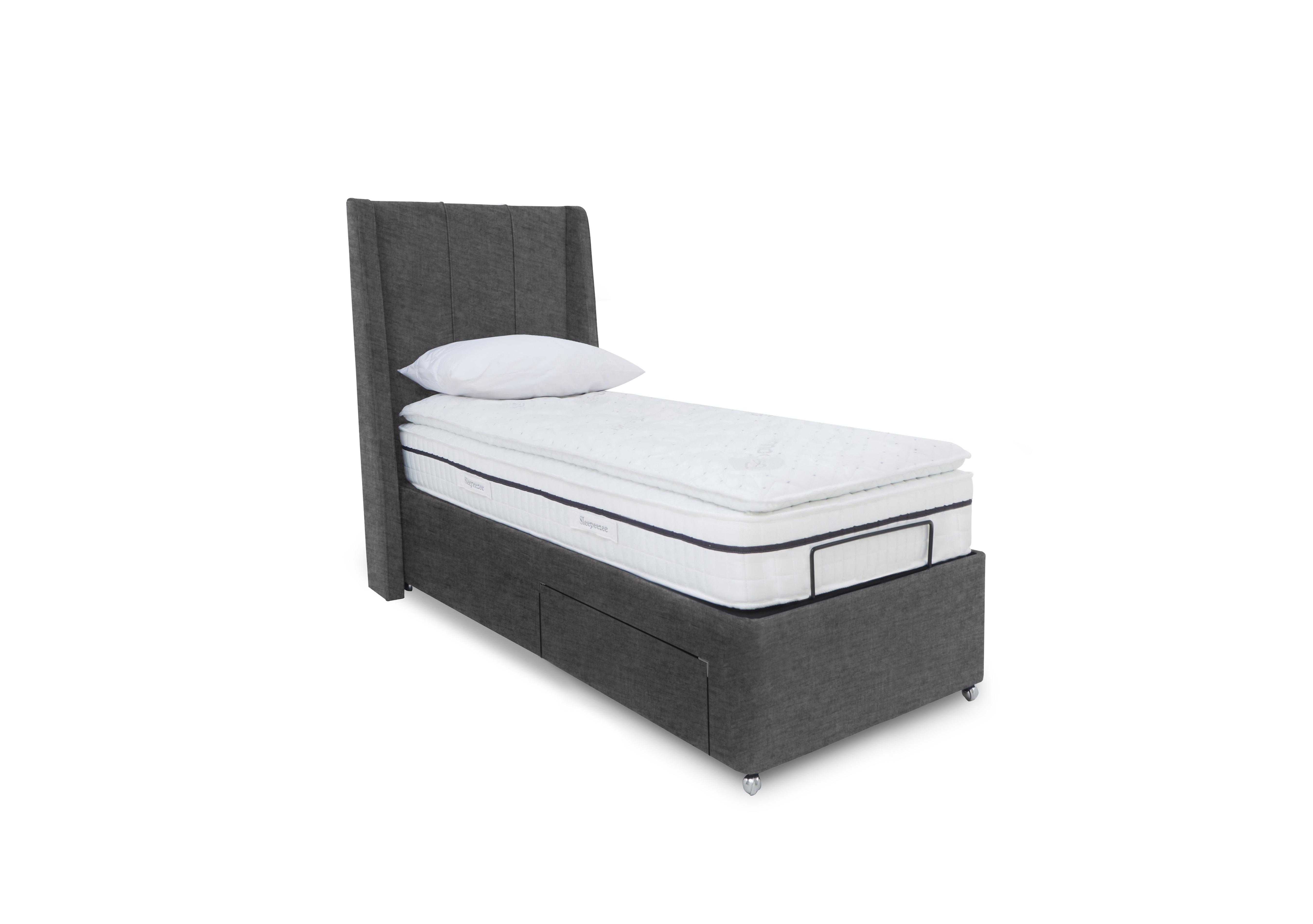 E-Motion Akira Adjustable Divan Base with Headboard in 800 Smokey Quartz on Furniture Village