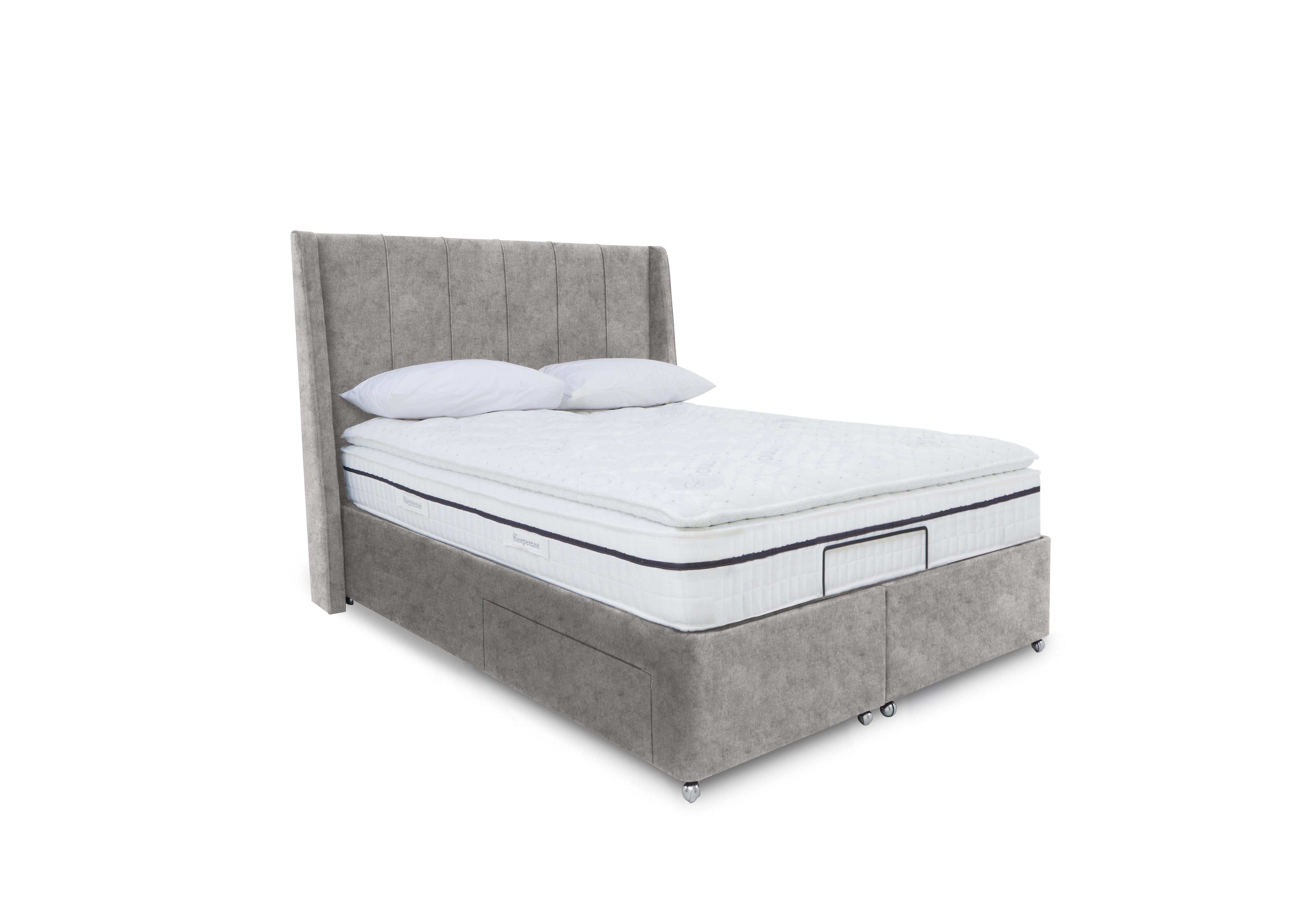 E-Motion Akira Adjustable Divan Base with Headboard in Daytona Silver on Furniture Village