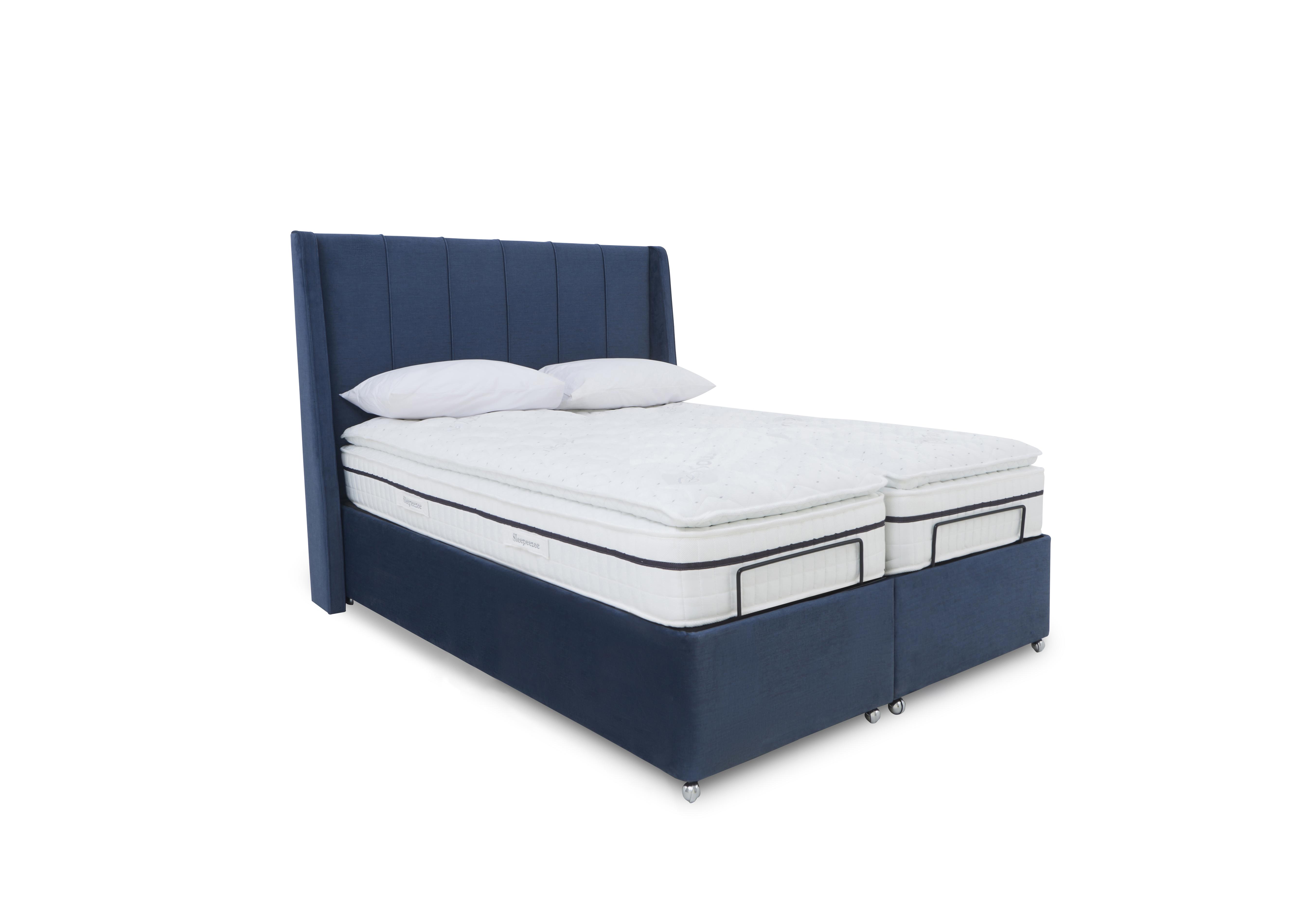 E-Motion Akira Dual Adjustable Ottoman Divan Base with Headboard in 600 Granite Blue on Furniture Village