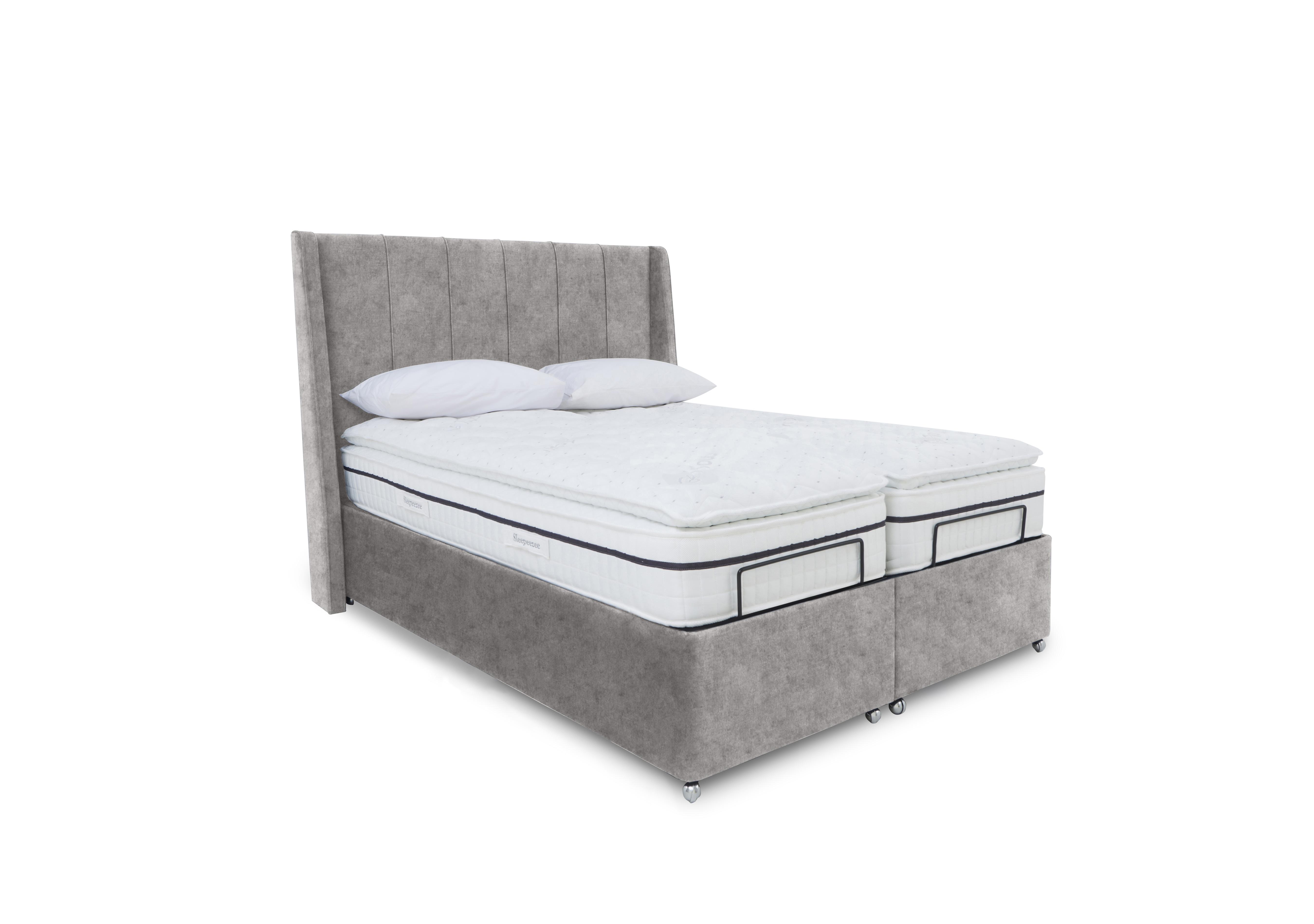 E-Motion Akira Dual Adjustable Ottoman Divan Base with Headboard in Daytona Silver on Furniture Village