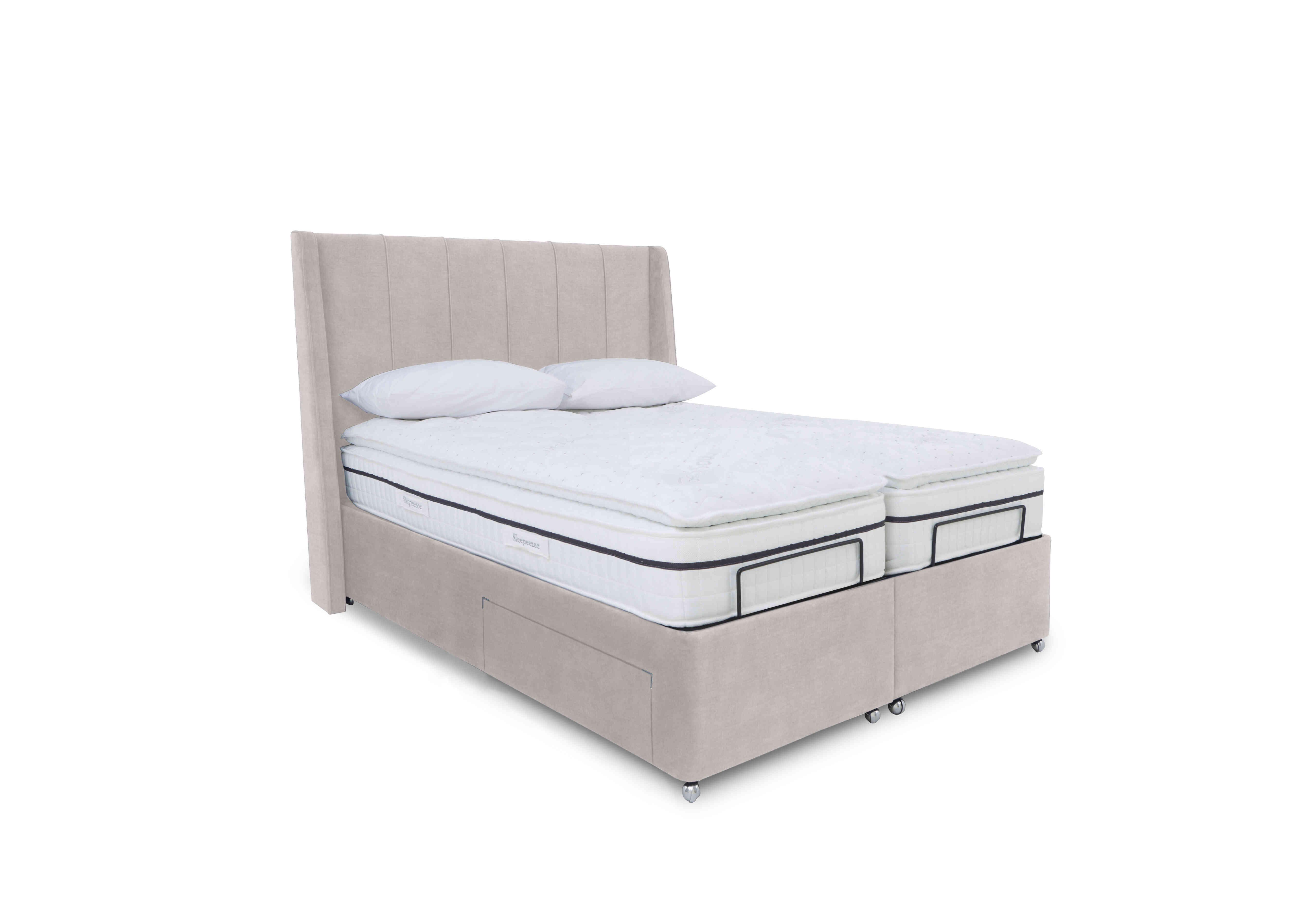 E-Motion Akira Dual Adjustable Divan Base with Massage Function and Headboard in Aston Linen on Furniture Village