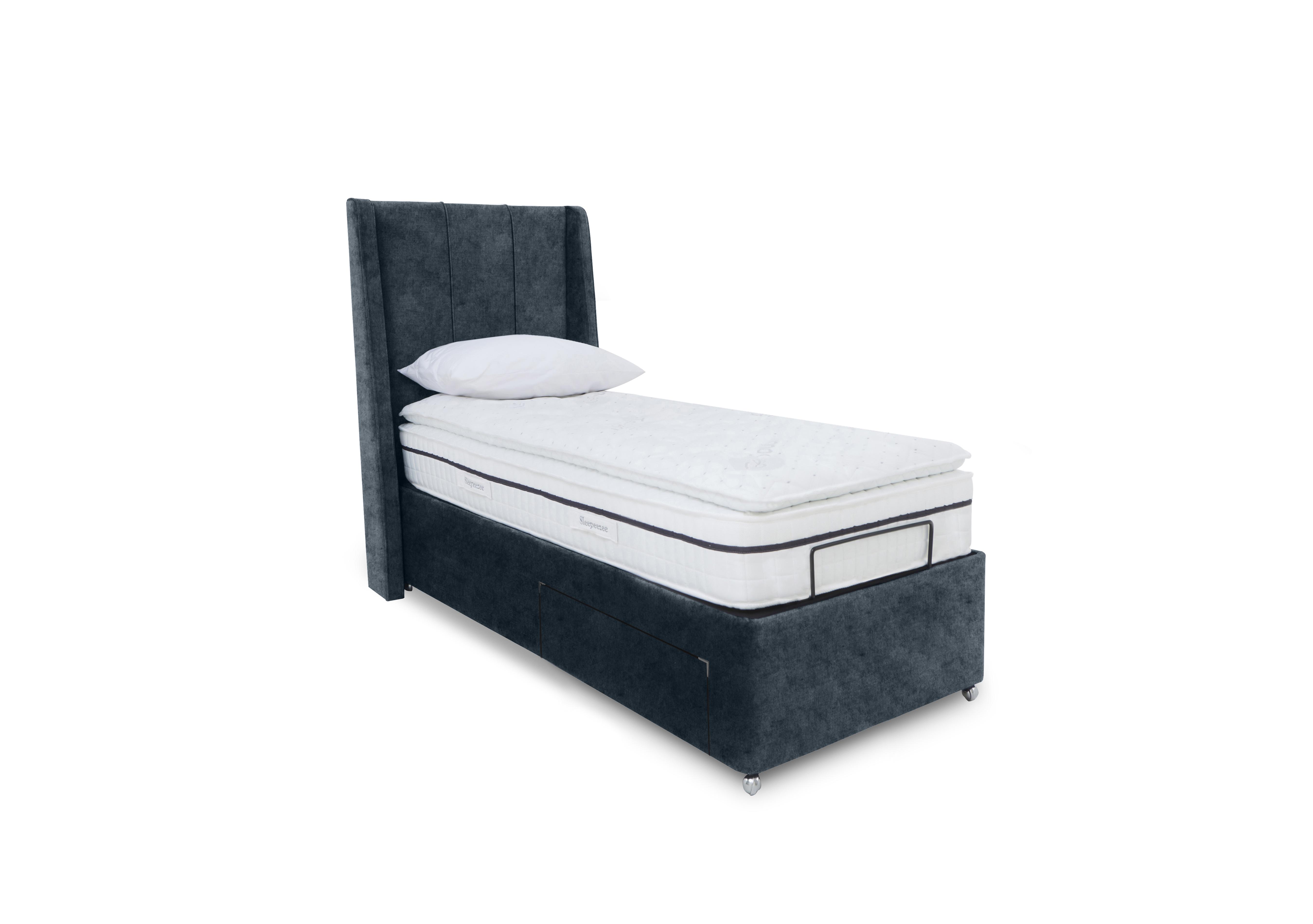 E-Motion Akira Dual Adjustable Divan Base with Massage Function and Headboard in Daytona Ocean on Furniture Village