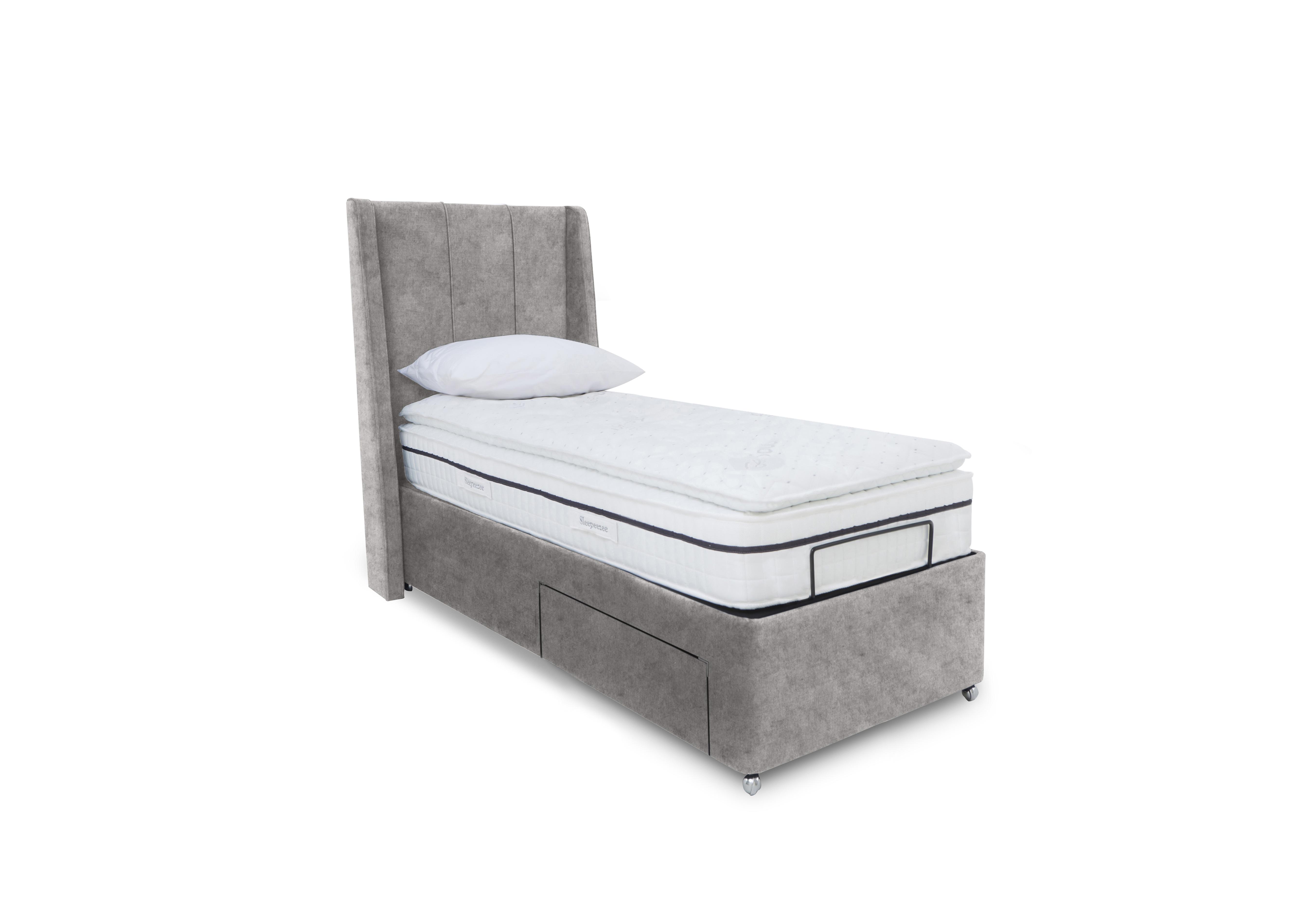 E-Motion Akira Dual Adjustable Divan Base with Massage Function and Headboard in Daytona Silver on Furniture Village