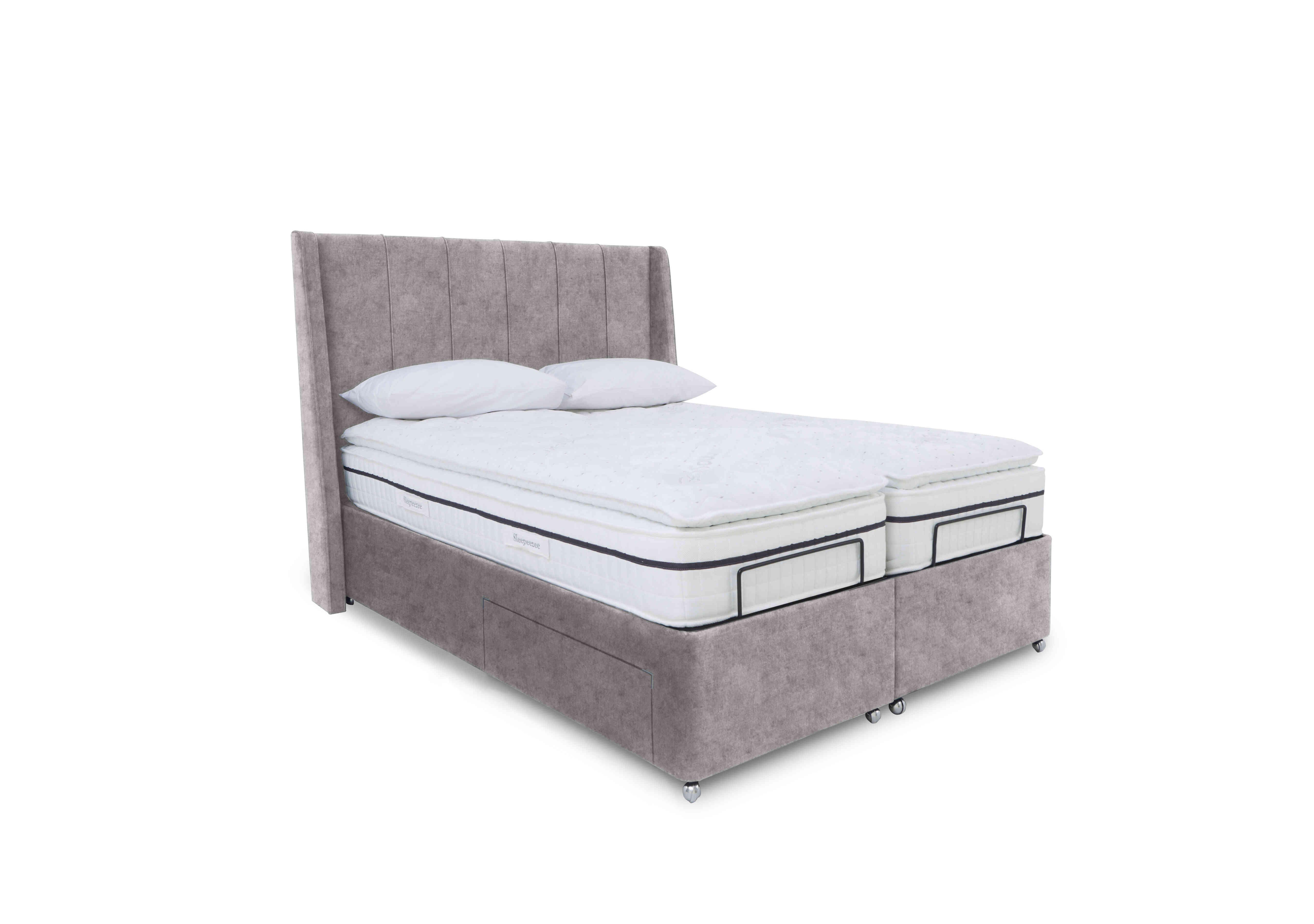 E-Motion Akira Dual Adjustable Divan Base with Massage Function and Headboard in Daytona Silver on Furniture Village