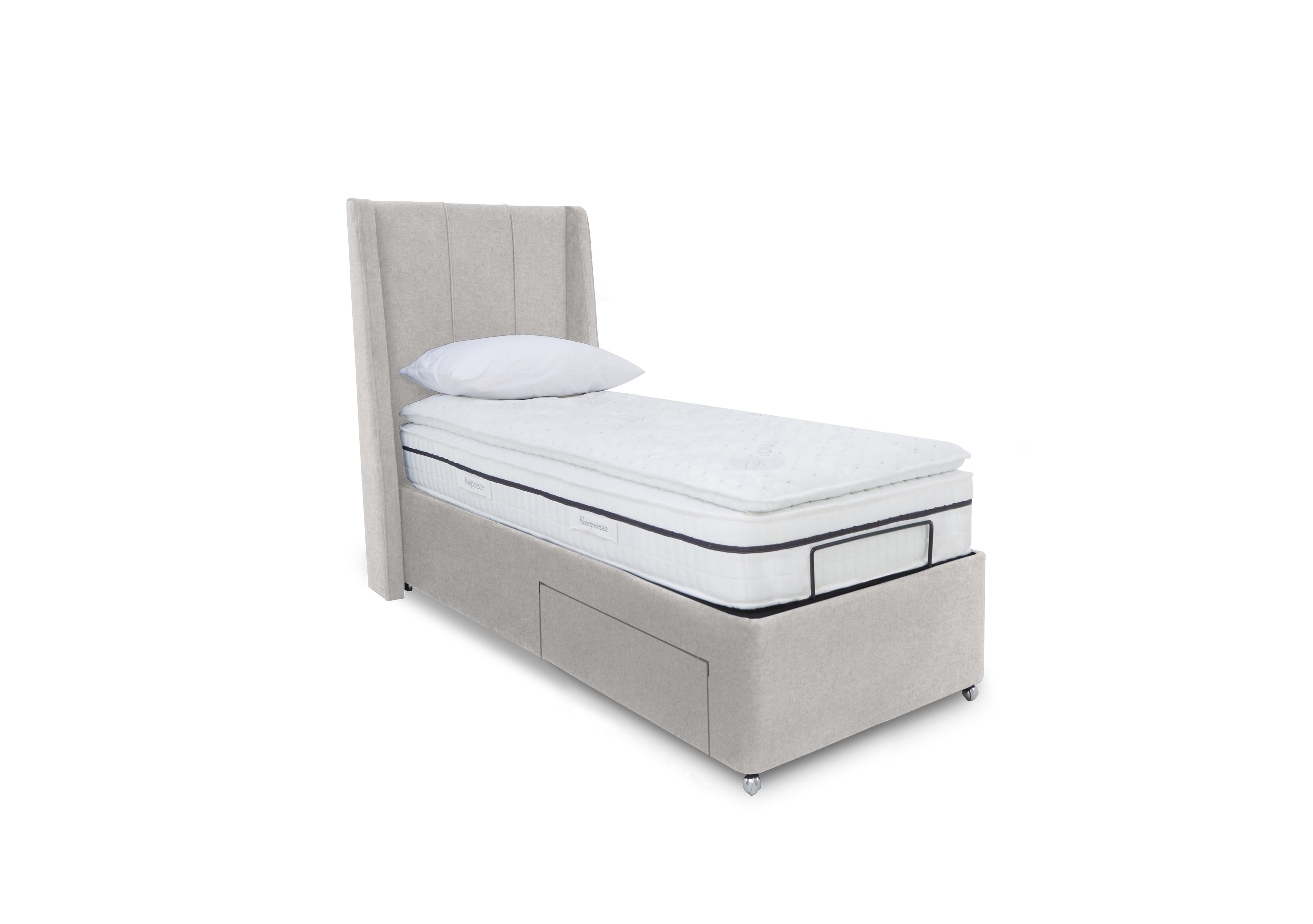 E-Motion Akira Dual Adjustable Divan Base with Massage Function and Headboard in Shetland Pebble on Furniture Village