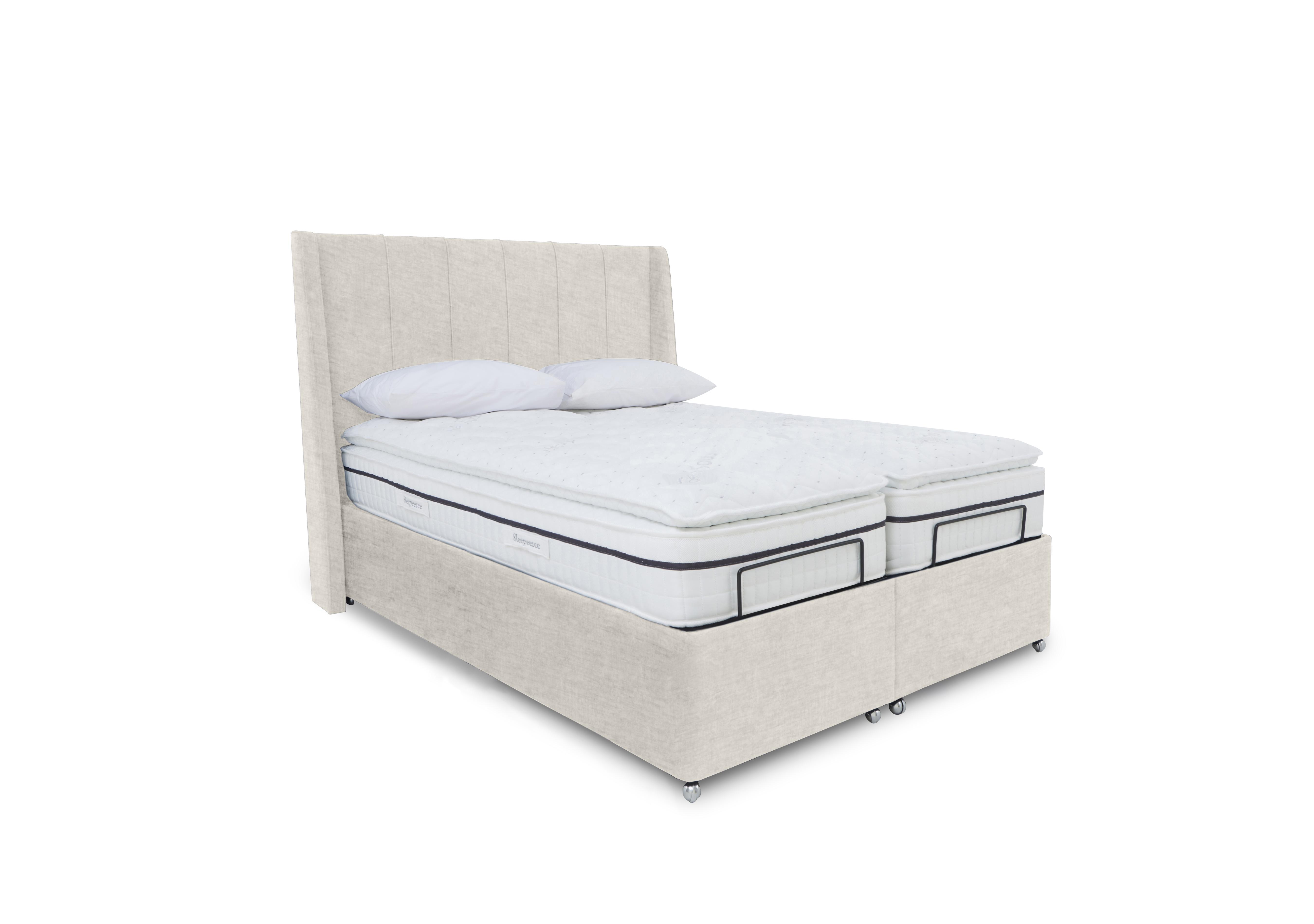 E-Motion Akira Dual Adjustable Ottoman Divan Base with Massage Function and Headboard in 901 Sandstone Pearl on Furniture Village