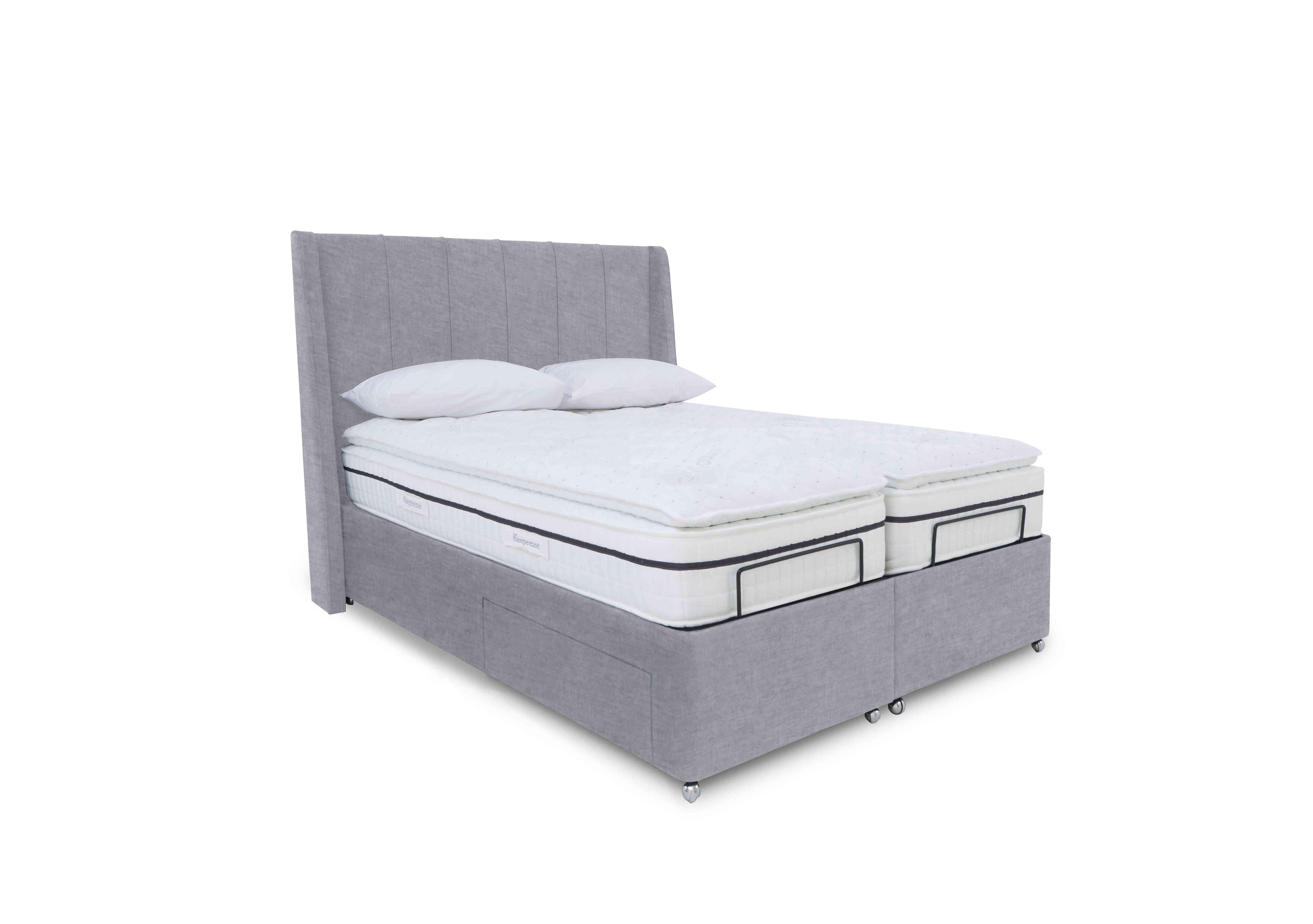 E-Motion Akira Dual Adjustable Divan Base with Headboard in 806 Simply Zinc on Furniture Village