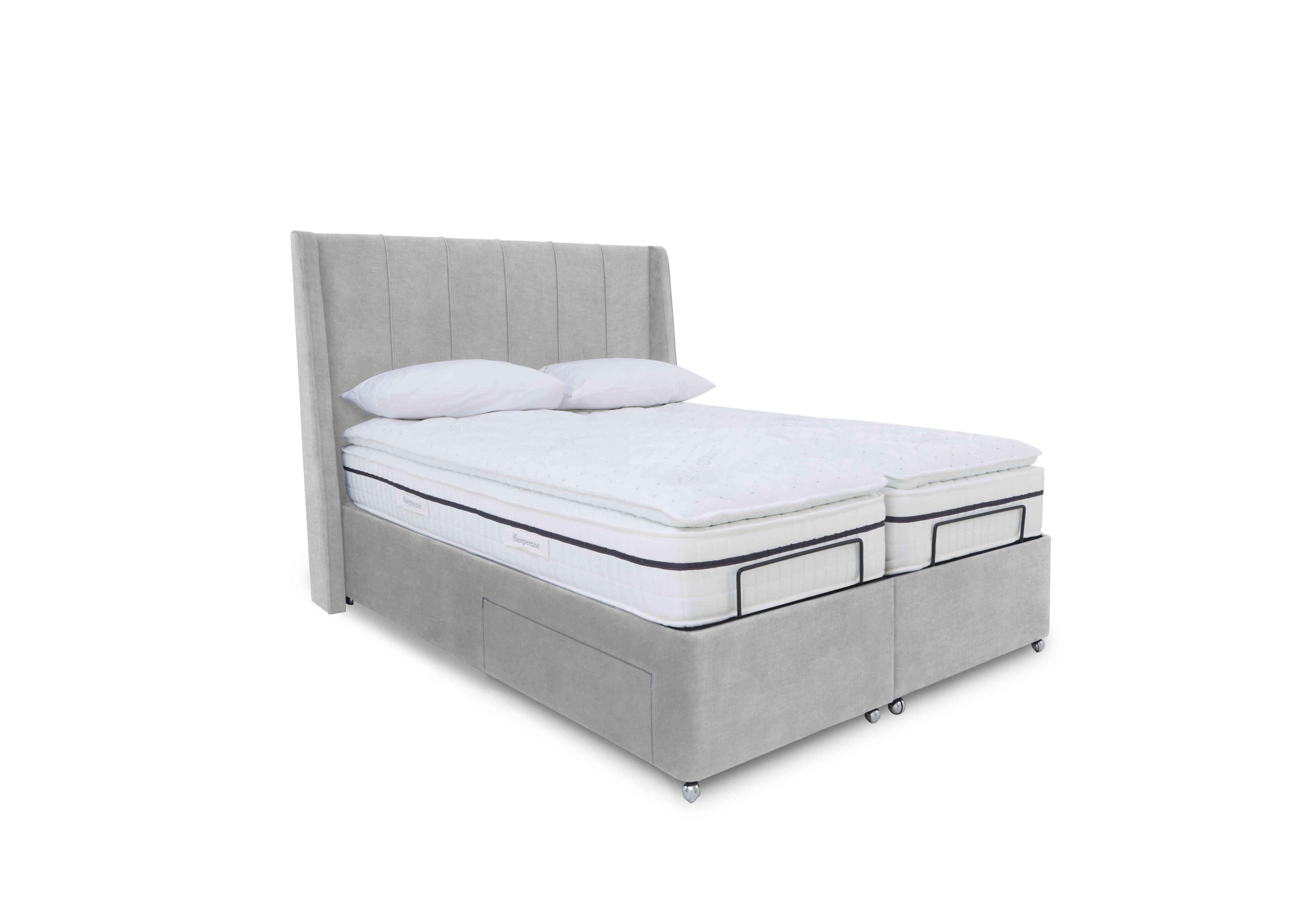 E-Motion Akira Dual Adjustable Divan Base with Headboard in Aston Silver on Furniture Village