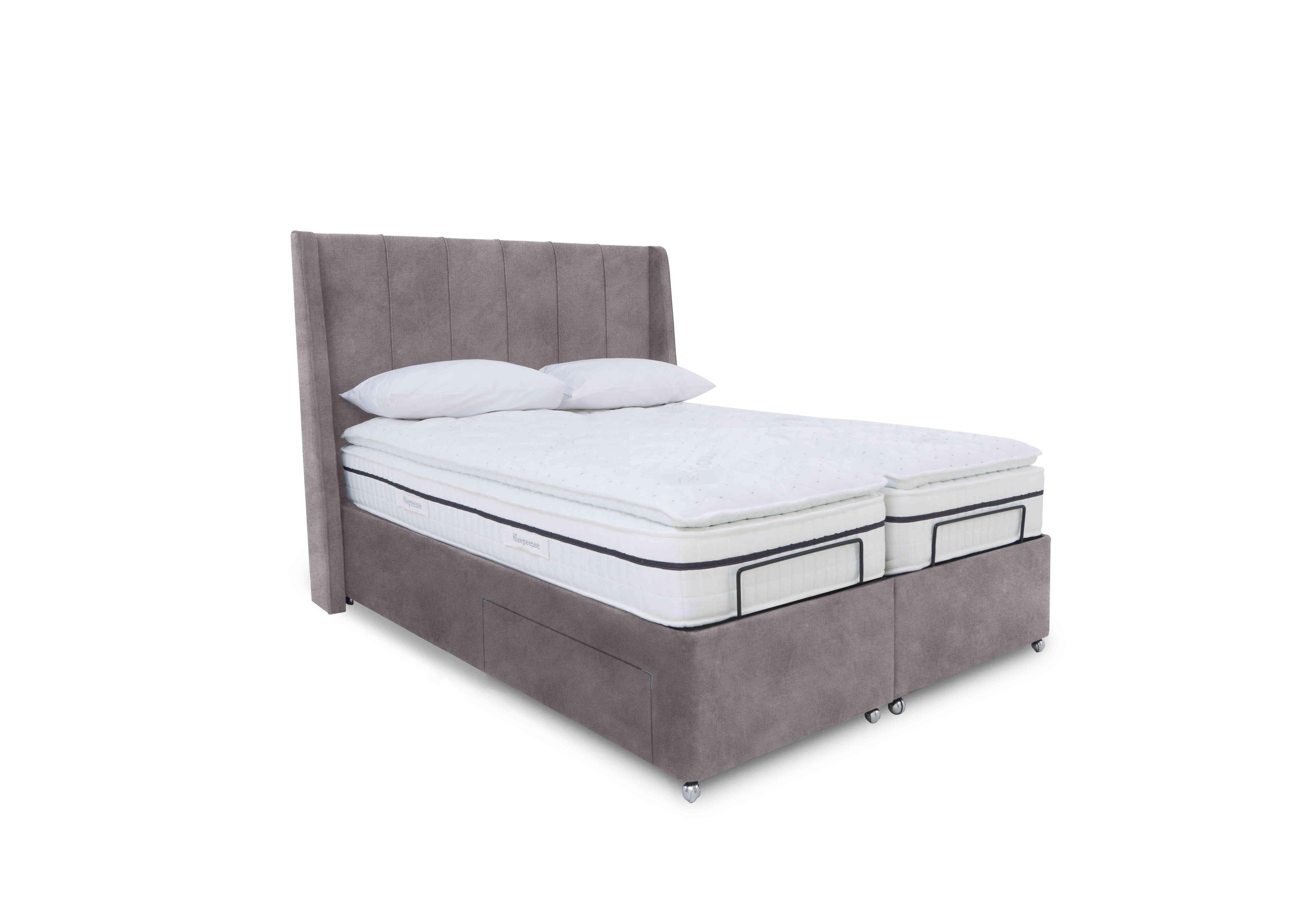E-Motion Akira Dual Adjustable Divan Base with Headboard in Dapple Sterling on Furniture Village