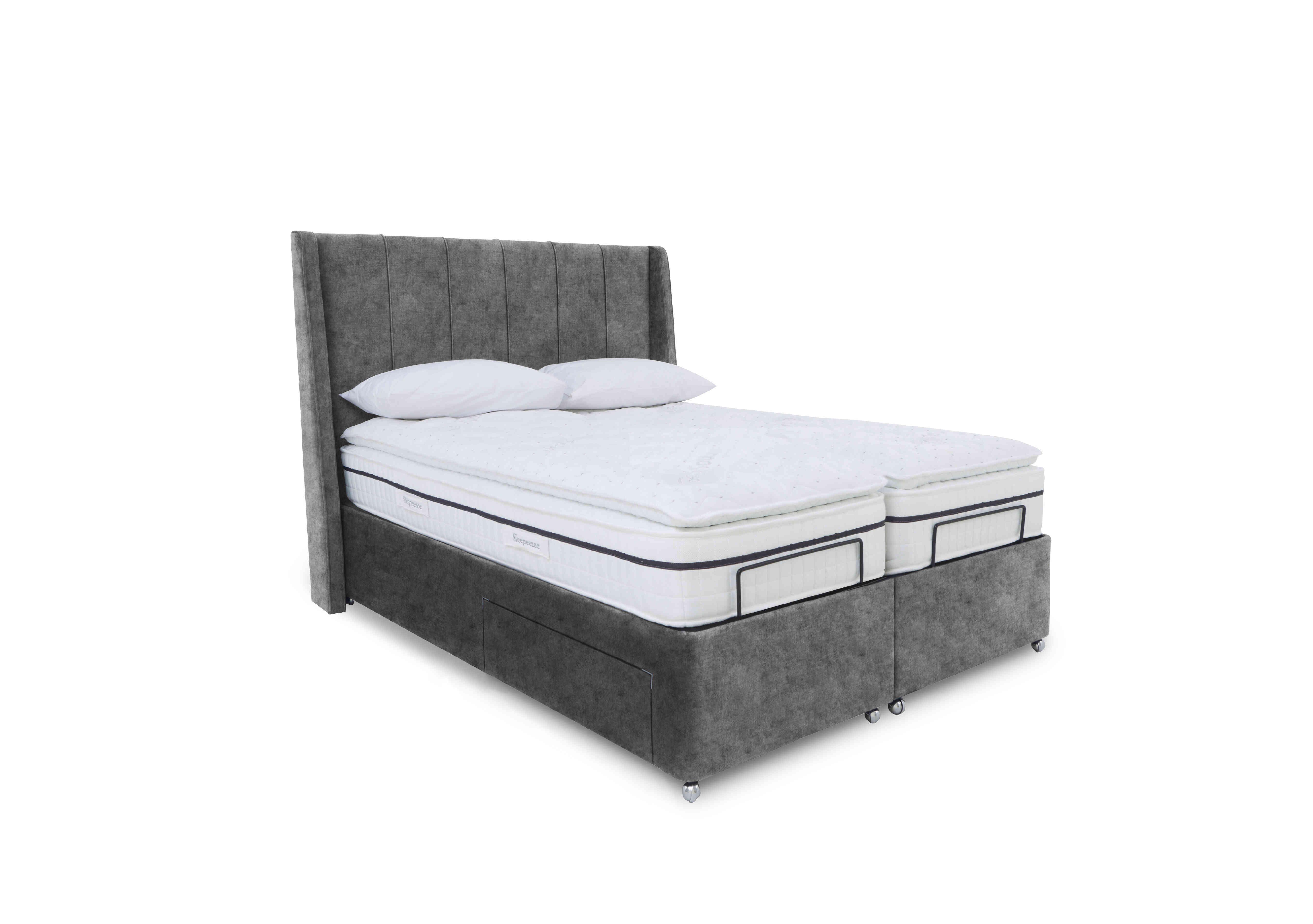 E-Motion Akira Dual Adjustable Divan Base with Headboard in Daytona  Grey on Furniture Village