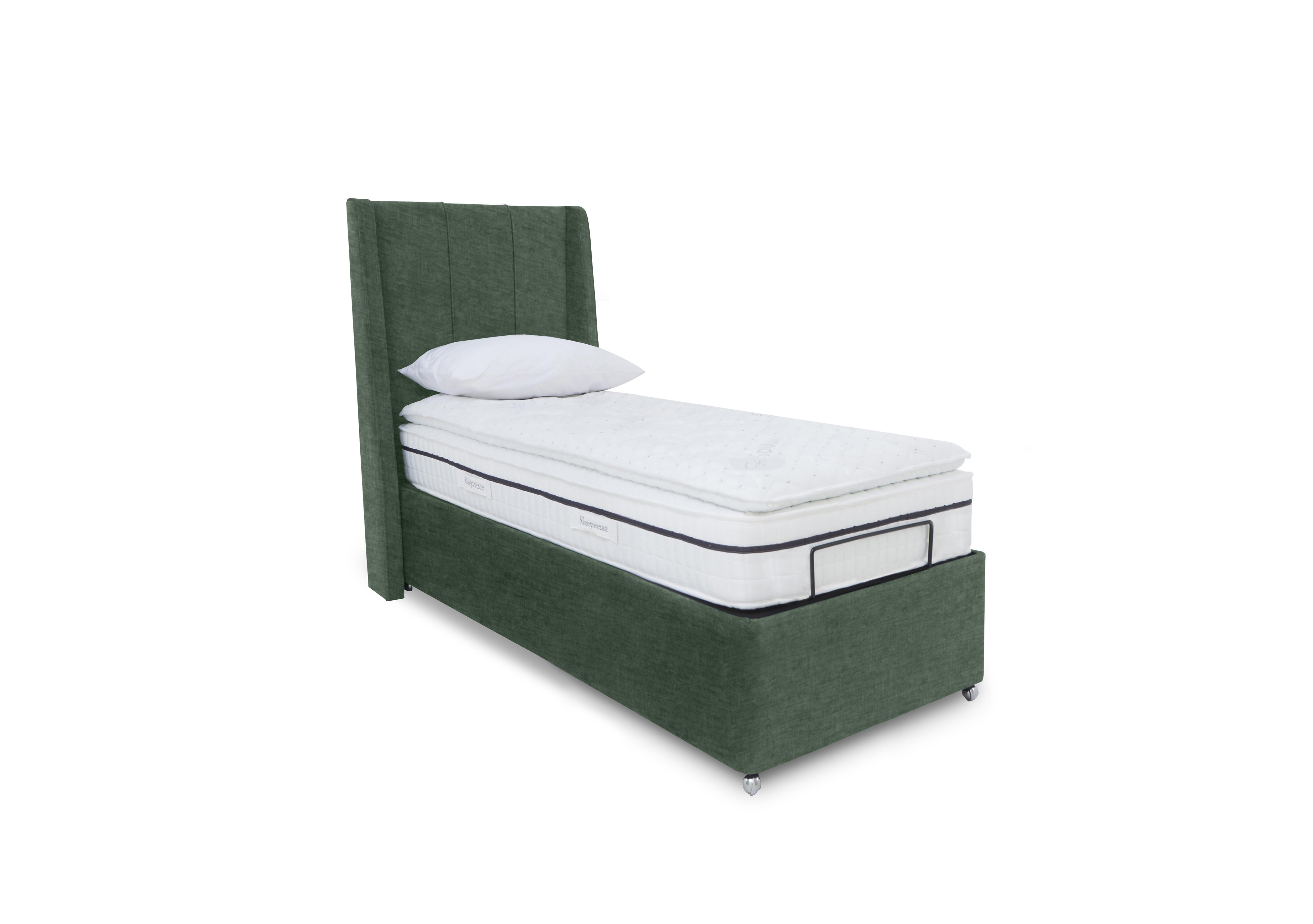 E-Motion Akira Adjustable Ottoman Divan Base with Headboard in 502 Tormaline Green on Furniture Village