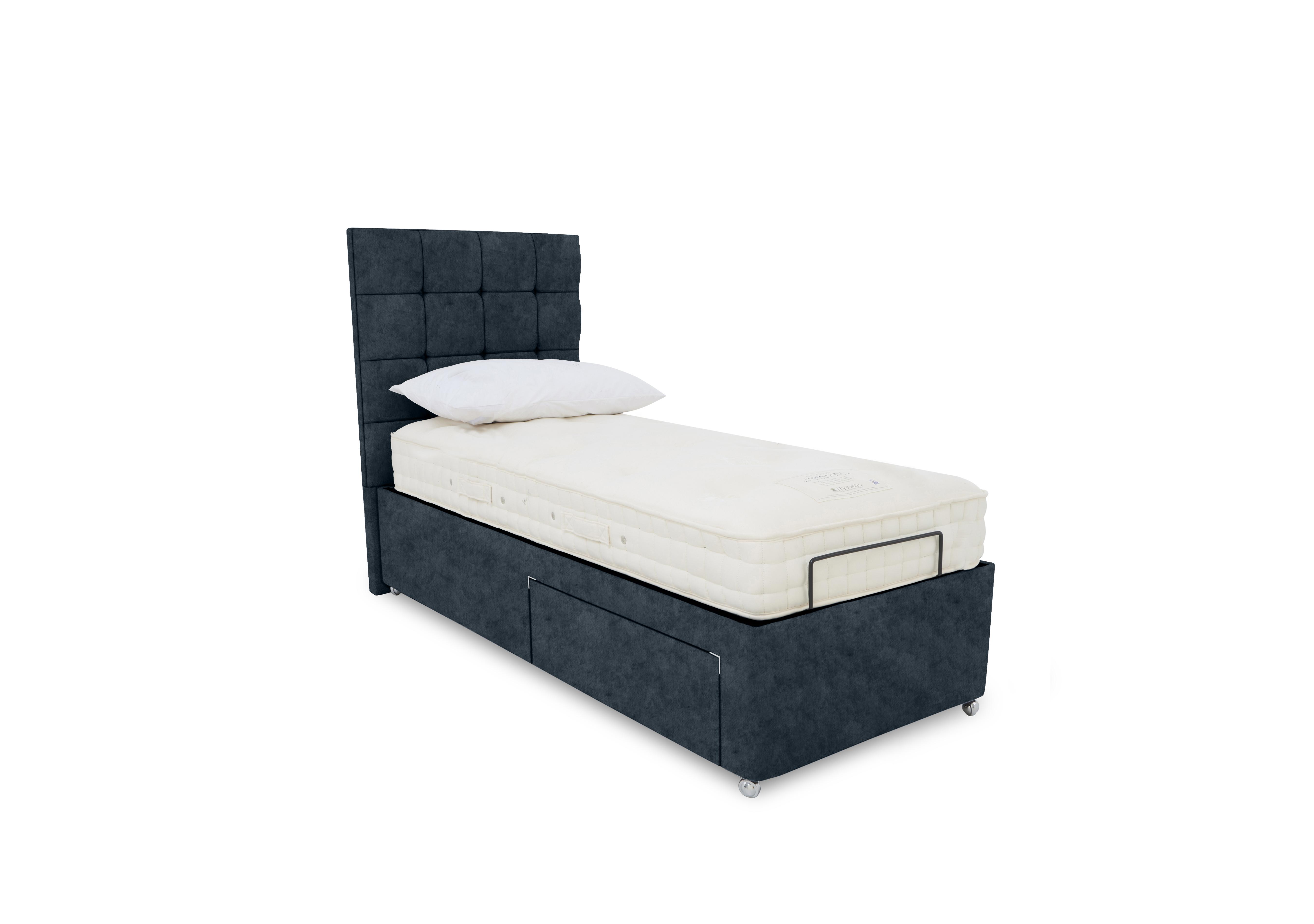 E-Motion Kaito Adjustable Divan Base with Headboard in Daytona Ocean on Furniture Village